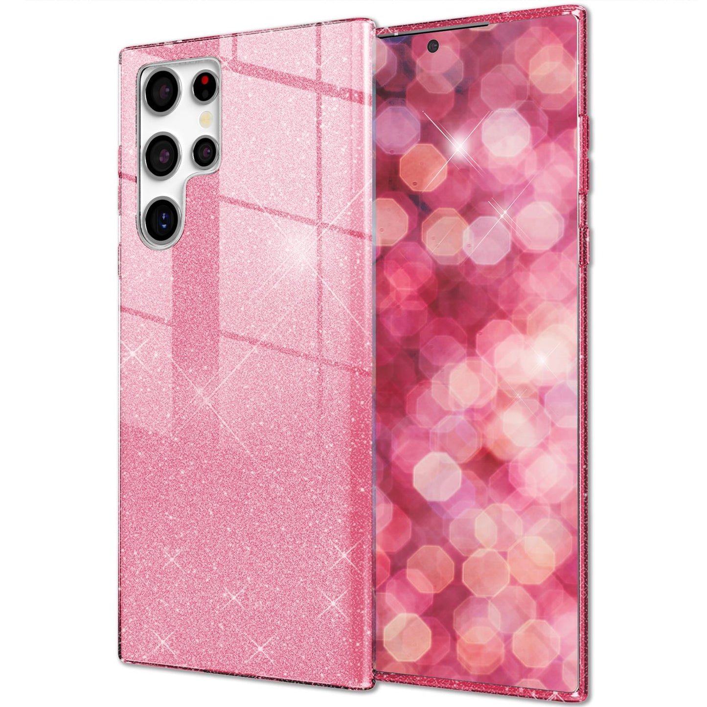NALIA Glitzerhülle für Samsung Galaxy S24 Ultra – Funkelnder Glitzer-Look & Grip – SHINEPOP (Silikon Case) – Marke aus Berlin