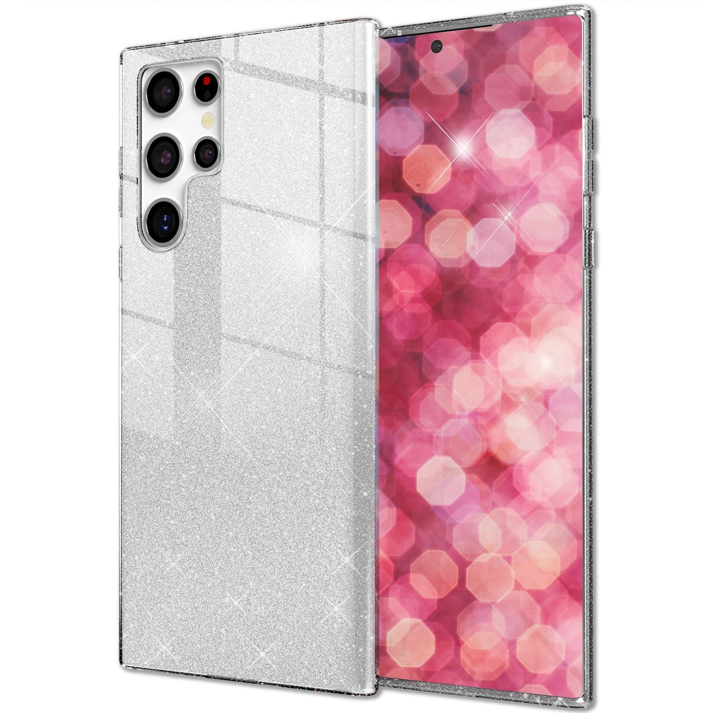 NALIA Glitzerhülle für Samsung Galaxy S24 Ultra – Funkelnder Glitzer-Look & Grip – SHINEPOP (Silikon Case) – Marke aus Berlin