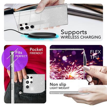 NALIA Glitzerhülle für Samsung Galaxy S24 Ultra – Funkelnder Glitzer-Look & Grip – SHINEPOP (Silikon Case) – Marke aus Berlin