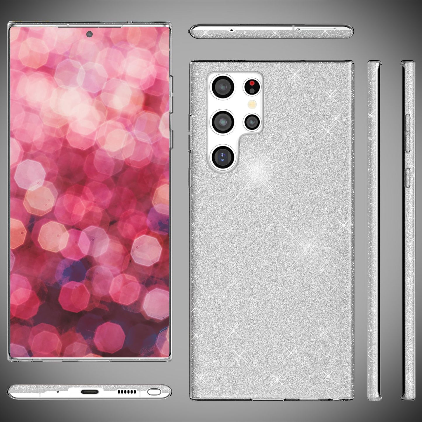 NALIA Glitzerhülle für Samsung Galaxy S24 Ultra – Funkelnder Glitzer-Look & Grip – SHINEPOP (Silikon Case) – Marke aus Berlin