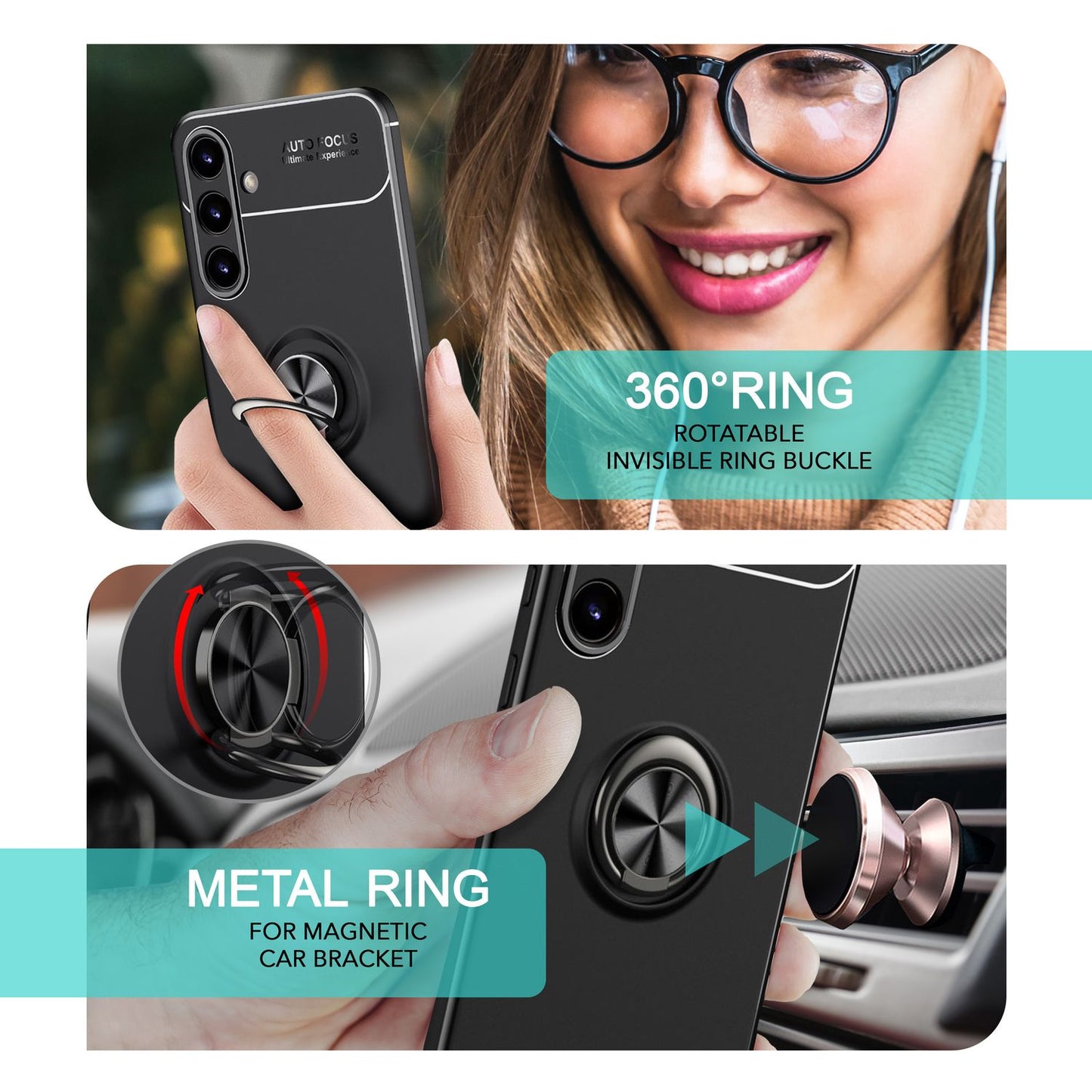 NALIA Ringhülle für Samsung Galaxy S24 – Ring-Ständer 360° & für Magnet-Halter – GRIP360 (Mattiertes Silikon Case) – Marke aus Berlin