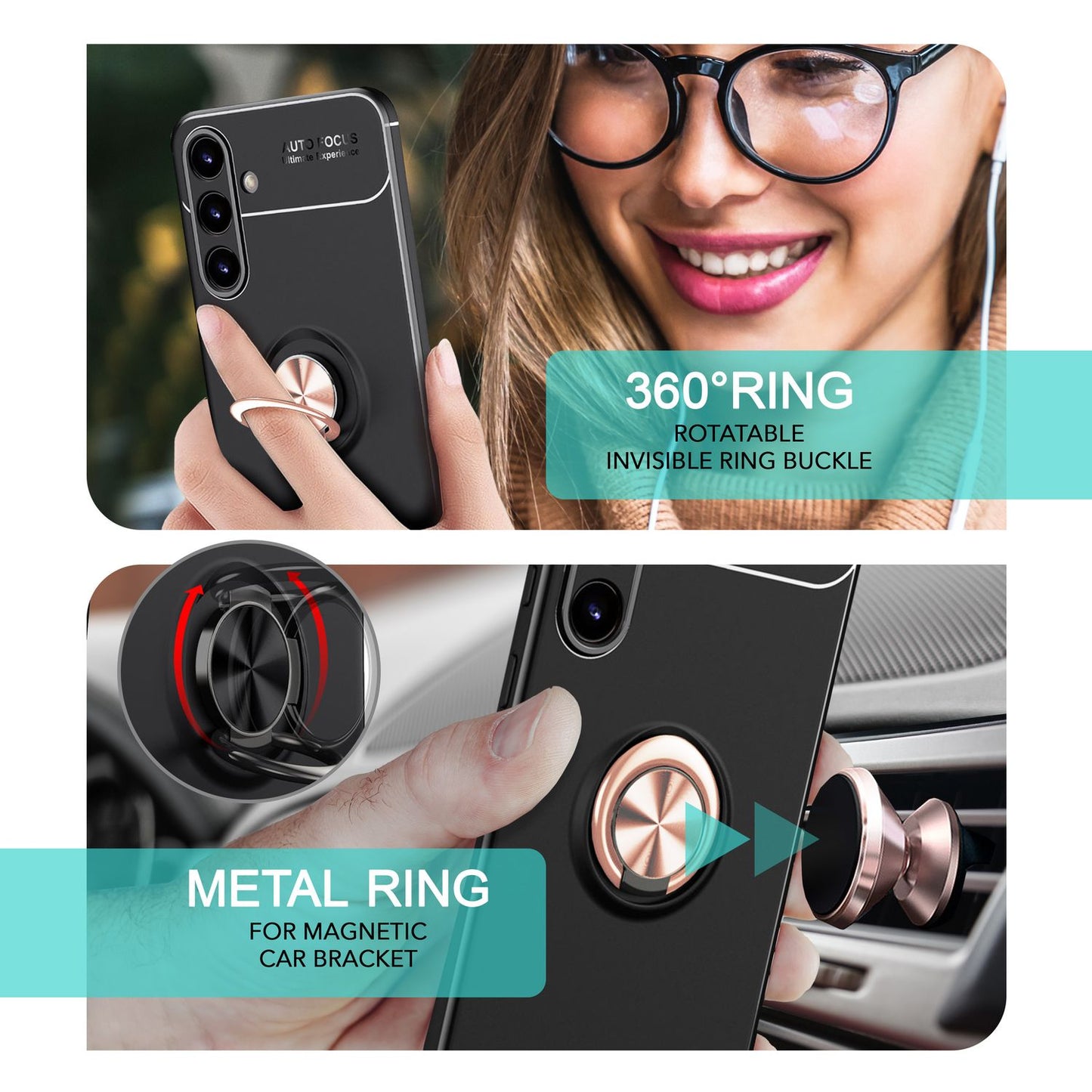 NALIA Ringhülle für Samsung Galaxy S24 – Ring-Ständer 360° & für Magnet-Halter – GRIP360 (Mattiertes Silikon Case) – Marke aus Berlin
