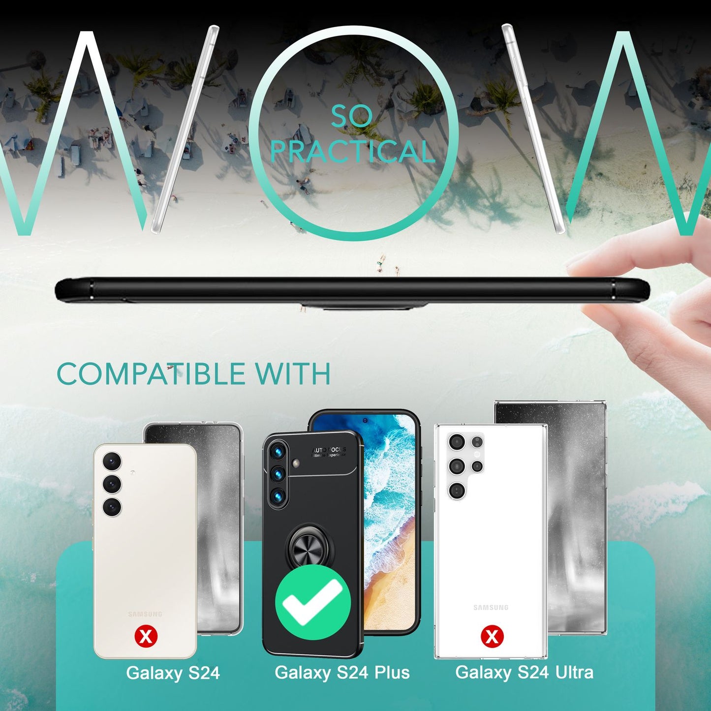 NALIA Ringhülle für Samsung Galaxy S24 Plus – Ring-Ständer 360° & für Magnet-Halter – GRIP360 (Mattiertes Silikon Case) – Marke aus Berlin