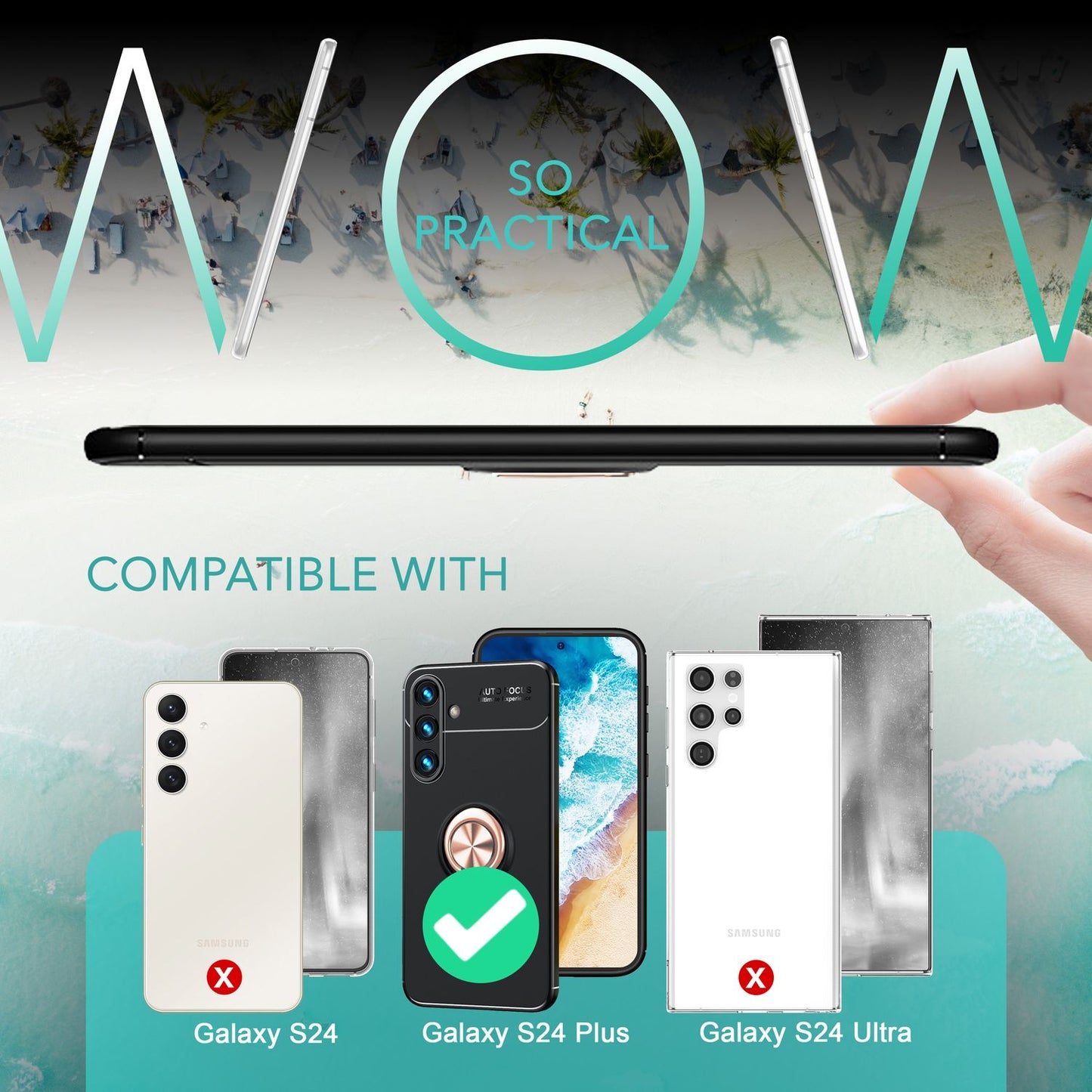 NALIA Ringhülle für Samsung Galaxy S24 Plus – Ring-Ständer 360° & für Magnet-Halter – GRIP360 (Mattiertes Silikon Case) – Marke aus Berlin