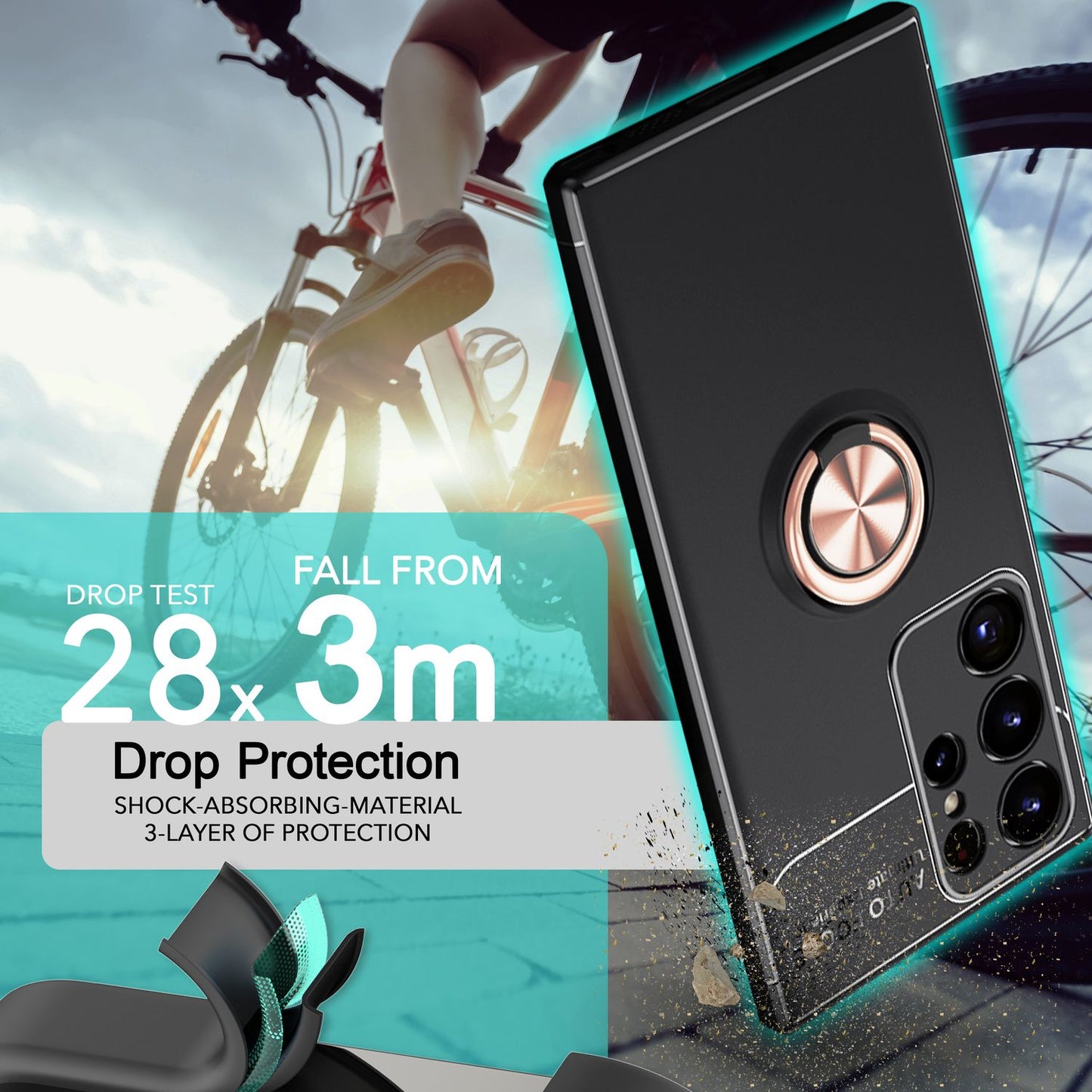 NALIA Ringhülle für Samsung Galaxy S24 Ultra – Ring-Ständer 360° & für Magnet-Halter – GRIP360 (Mattiertes Silikon Case) – Marke aus Berlin