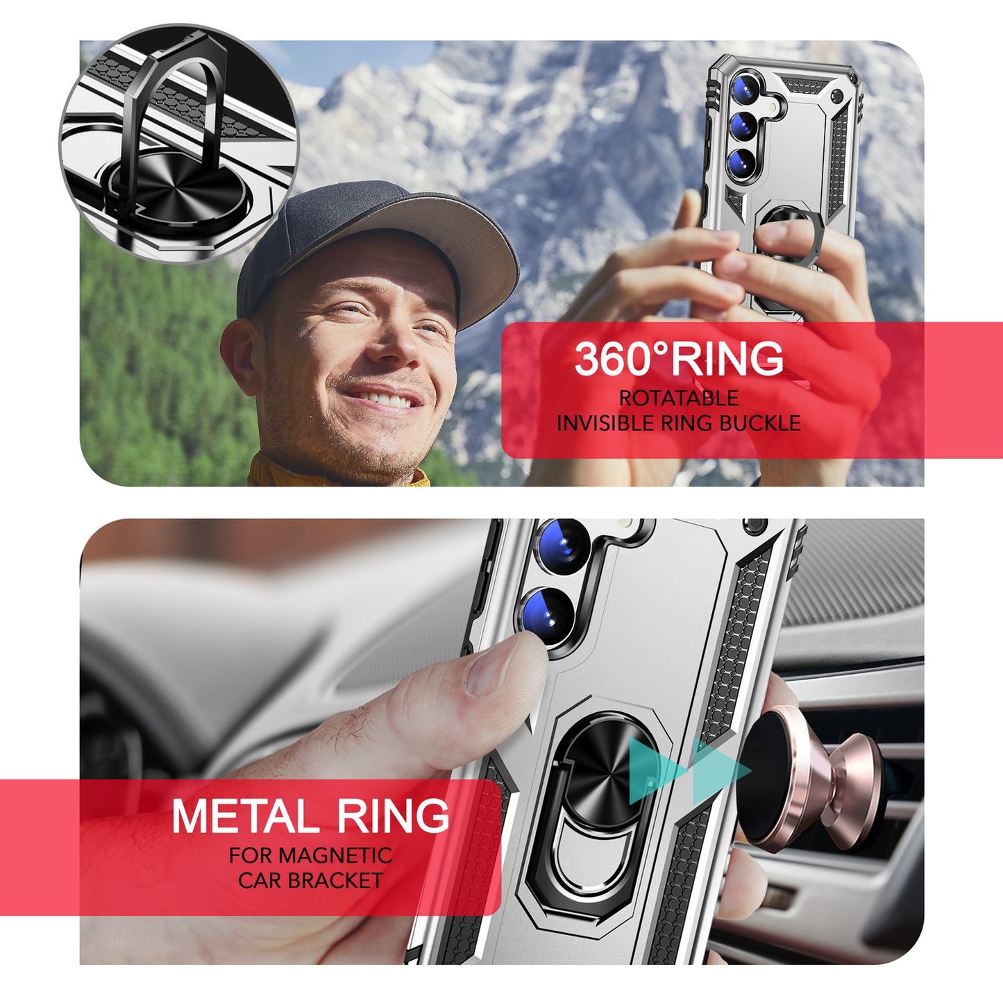 NALIA Panzerhülle für Samsung Galaxy S24 Plus – Ring-Ständer 360° & Magnet-Halterung Kompatibel – RINGDEFEND (Stoßfestes Outdoor Case) – Marke aus Berlin