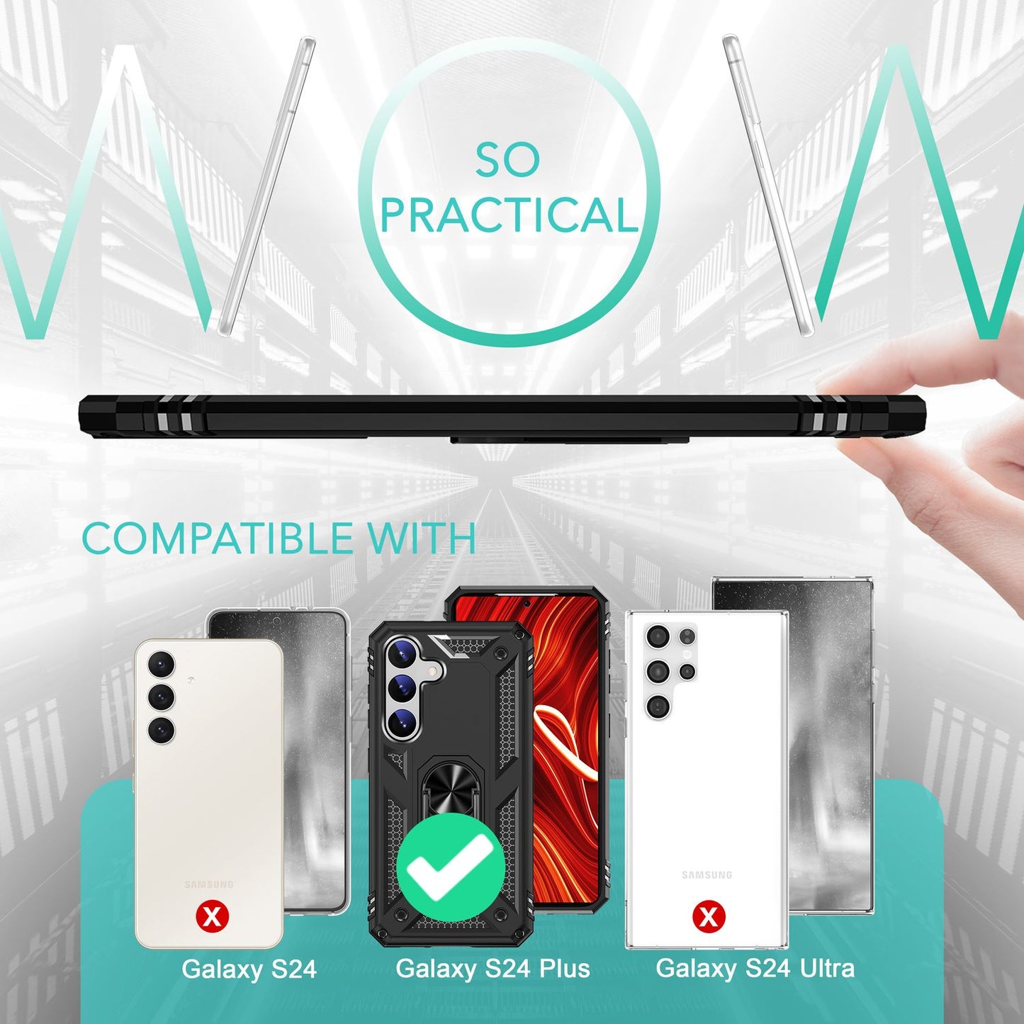 NALIA Panzerhülle für Samsung Galaxy S24 Plus – Ring-Ständer 360° & Magnet-Halterung Kompatibel – RINGDEFEND (Stoßfestes Outdoor Case) – Marke aus Berlin