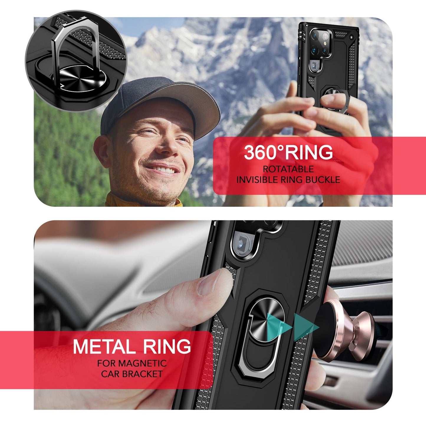 NALIA Panzerhülle für Samsung Galaxy S24 Ultra – Ring-Ständer 360° & Magnet-Halterung Kompatibel – RINGDEFEND (Stoßfestes Outdoor Case) – Marke aus Berlin