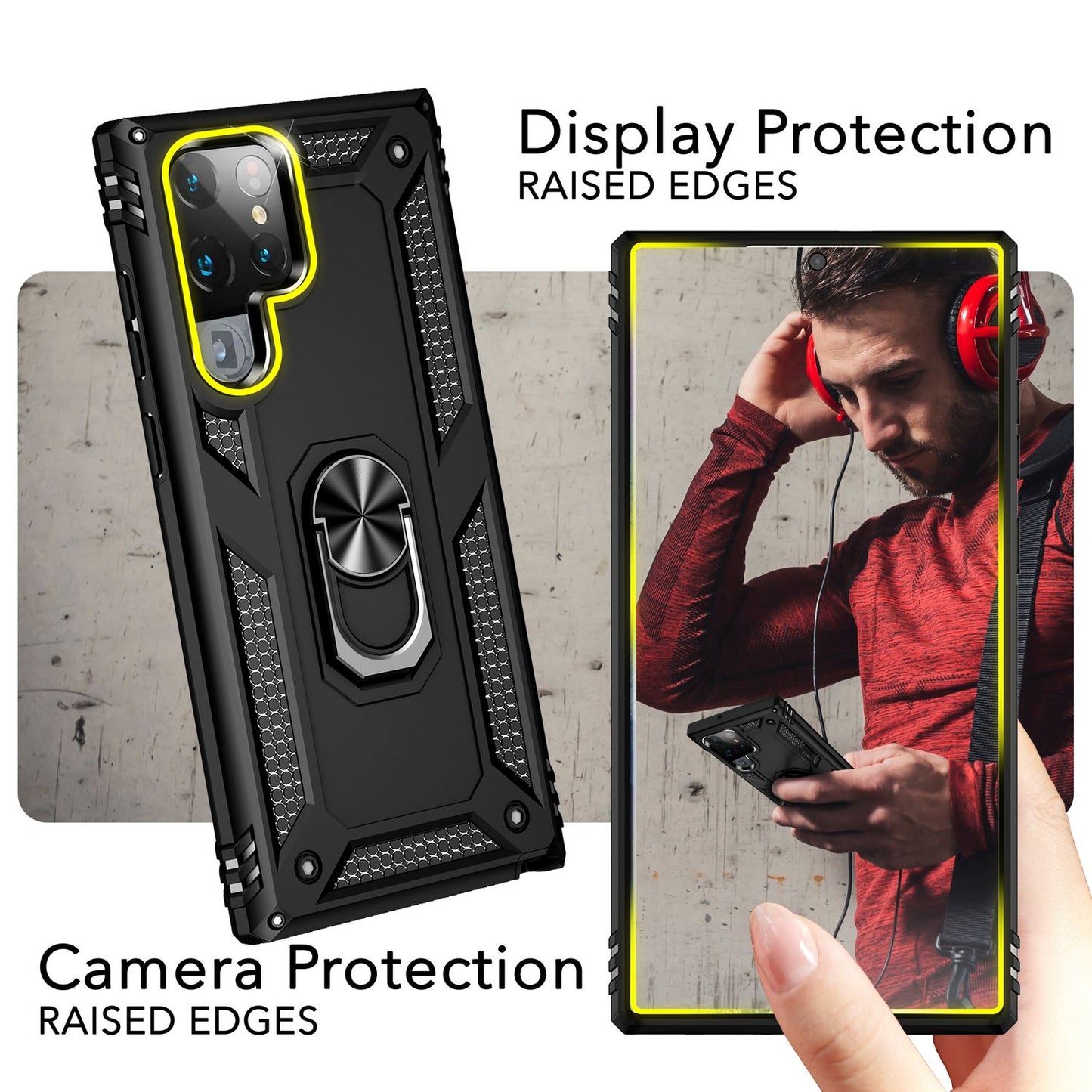 NALIA Panzerhülle für Samsung Galaxy S24 Ultra – Ring-Ständer 360° & Magnet-Halterung Kompatibel – RINGDEFEND (Stoßfestes Outdoor Case) – Marke aus Berlin