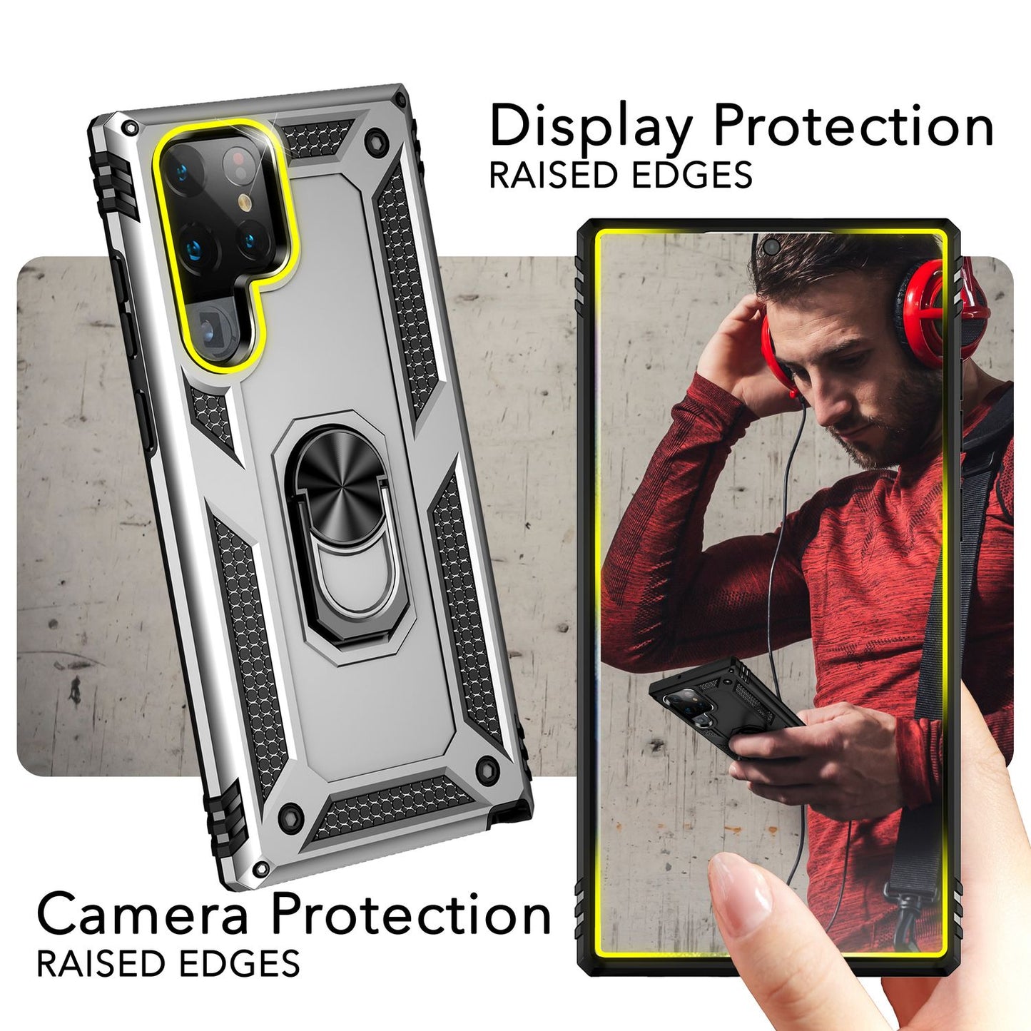 NALIA Panzerhülle für Samsung Galaxy S24 Ultra – Ring-Ständer 360° & Magnet-Halterung Kompatibel – RINGDEFEND (Stoßfestes Outdoor Case) – Marke aus Berlin