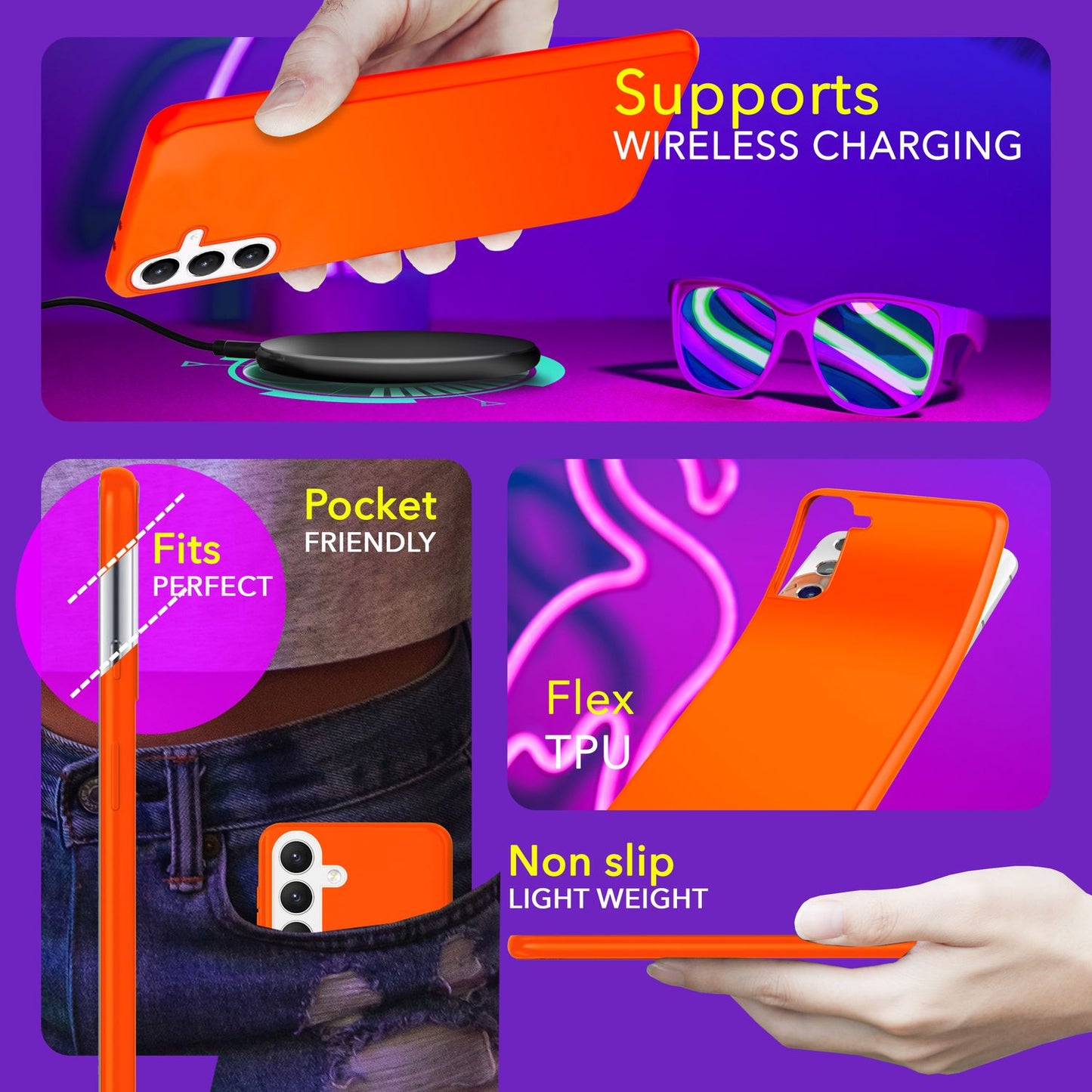 NALIA Neon Silikonhülle für Samsung Galaxy S24 – Soft-Touch & Signal-Neon – NEONSHOCK (Matte Schutzhülle) – Marke aus Berlin