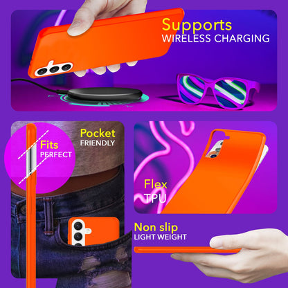 NALIA Neon Silikonhülle für Samsung Galaxy S24 Plus – Soft-Touch & Signal-Neon – NEONSHOCK (Matte Schutzhülle) – Marke aus Berlin