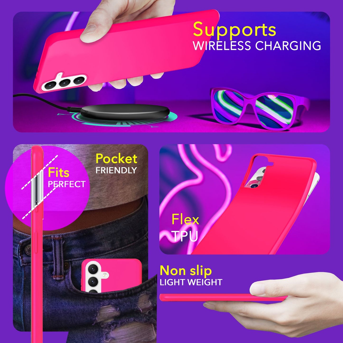NALIA Neon Silikonhülle für Samsung Galaxy S24 Plus – Soft-Touch & Signal-Neon – NEONSHOCK (Matte Schutzhülle) – Marke aus Berlin