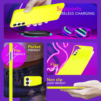 NALIA Neon Silikonhülle für Samsung Galaxy S24 Plus – Soft-Touch & Signal-Neon – NEONSHOCK (Matte Schutzhülle) – Marke aus Berlin