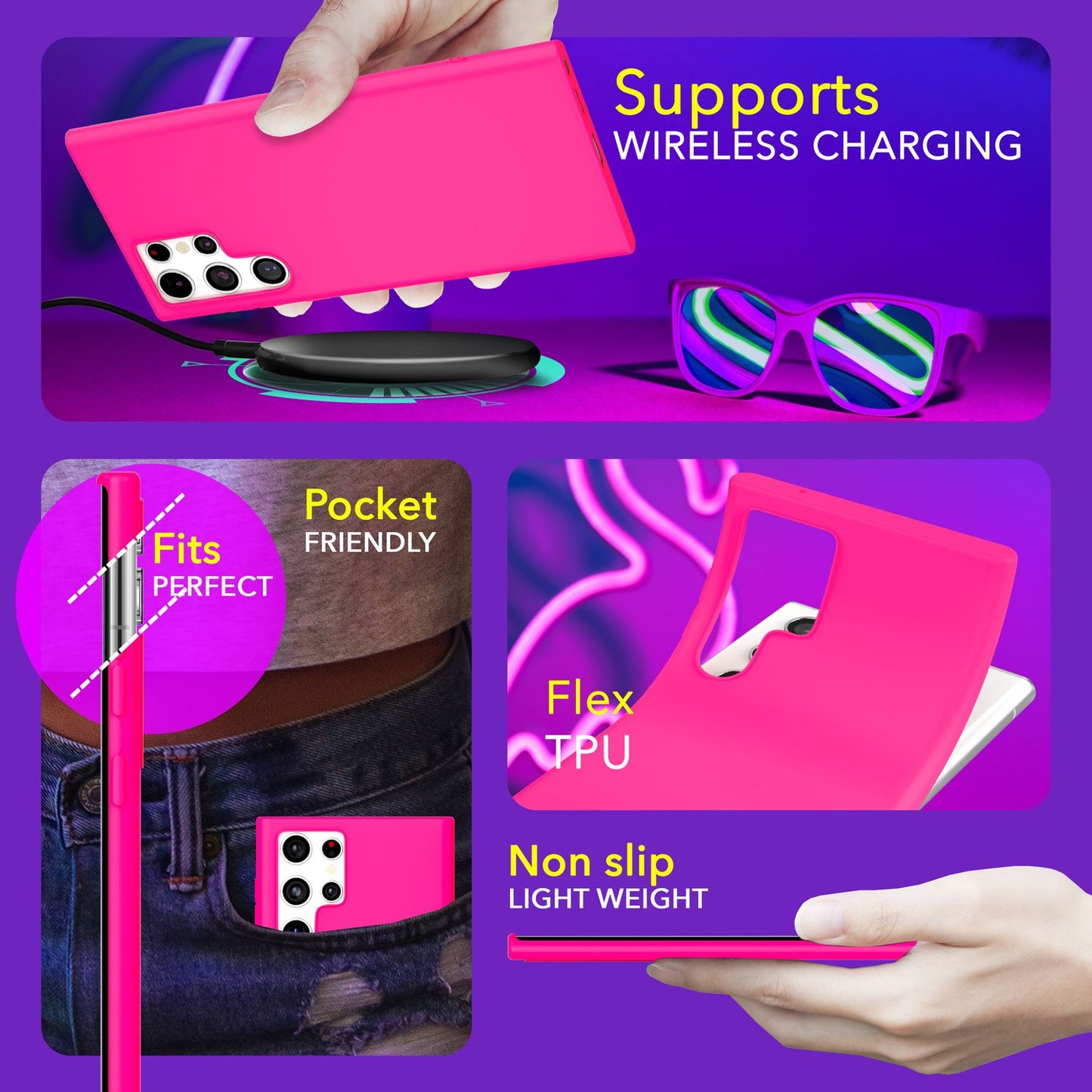 NALIA Neon Silikonhülle für Samsung Galaxy S24 Ultra – Soft-Touch & Signal-Neon – NEONSHOCK (Matte Schutzhülle) – Marke aus Berlin