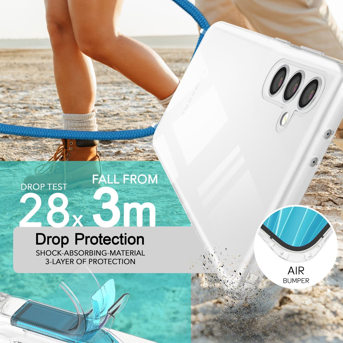 NALIA Handykette für Samsung Galaxy S24 – Transparentes Hybrid-Case & Band – HANGIT PRO (Anti-Gelb Rückseite & Verstellbar) – Marke aus Berlin