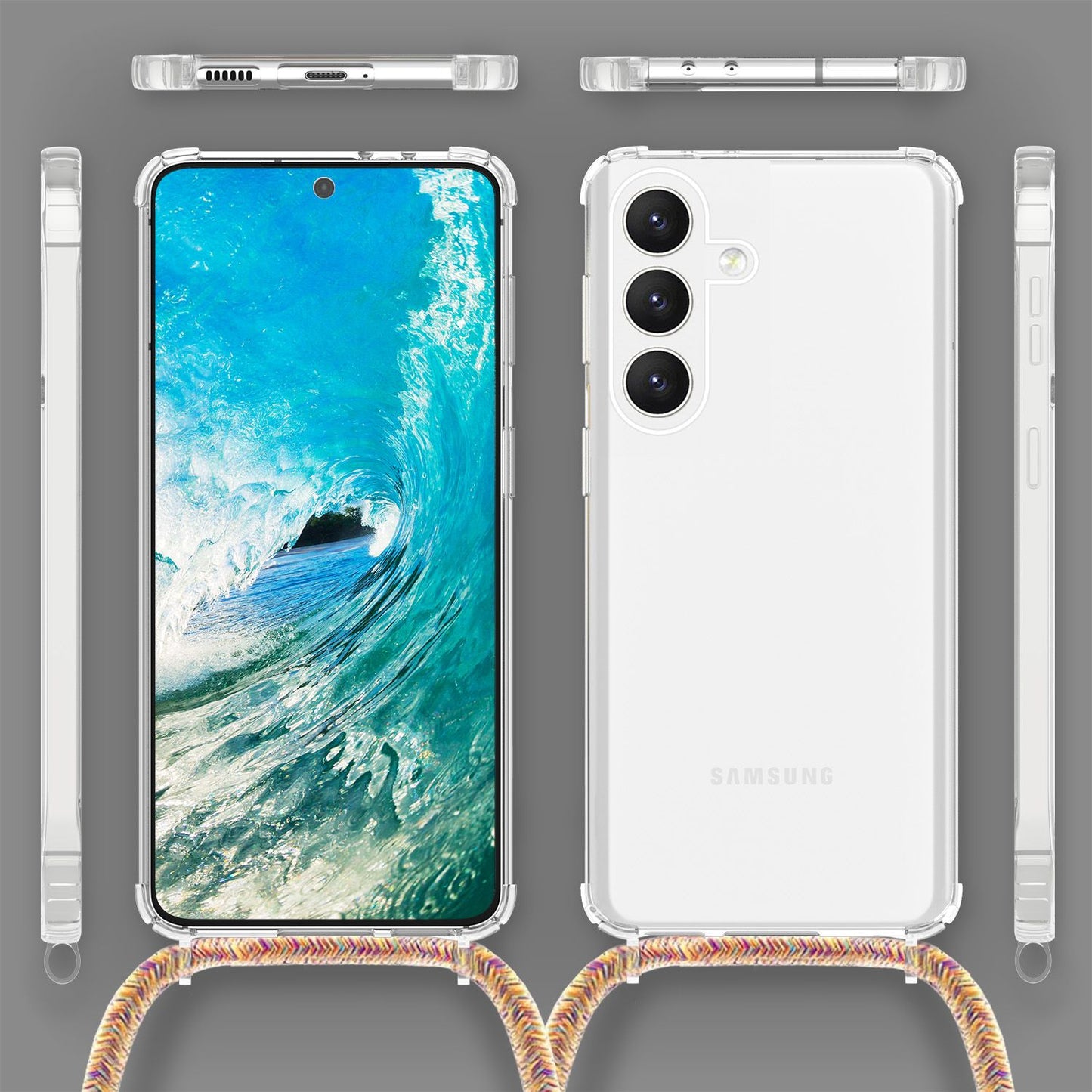 NALIA Handykette für Samsung Galaxy S24 – Transparentes Hybrid-Case & Band – HANGIT PRO (Anti-Gelb Rückseite & Verstellbar) – Marke aus Berlin