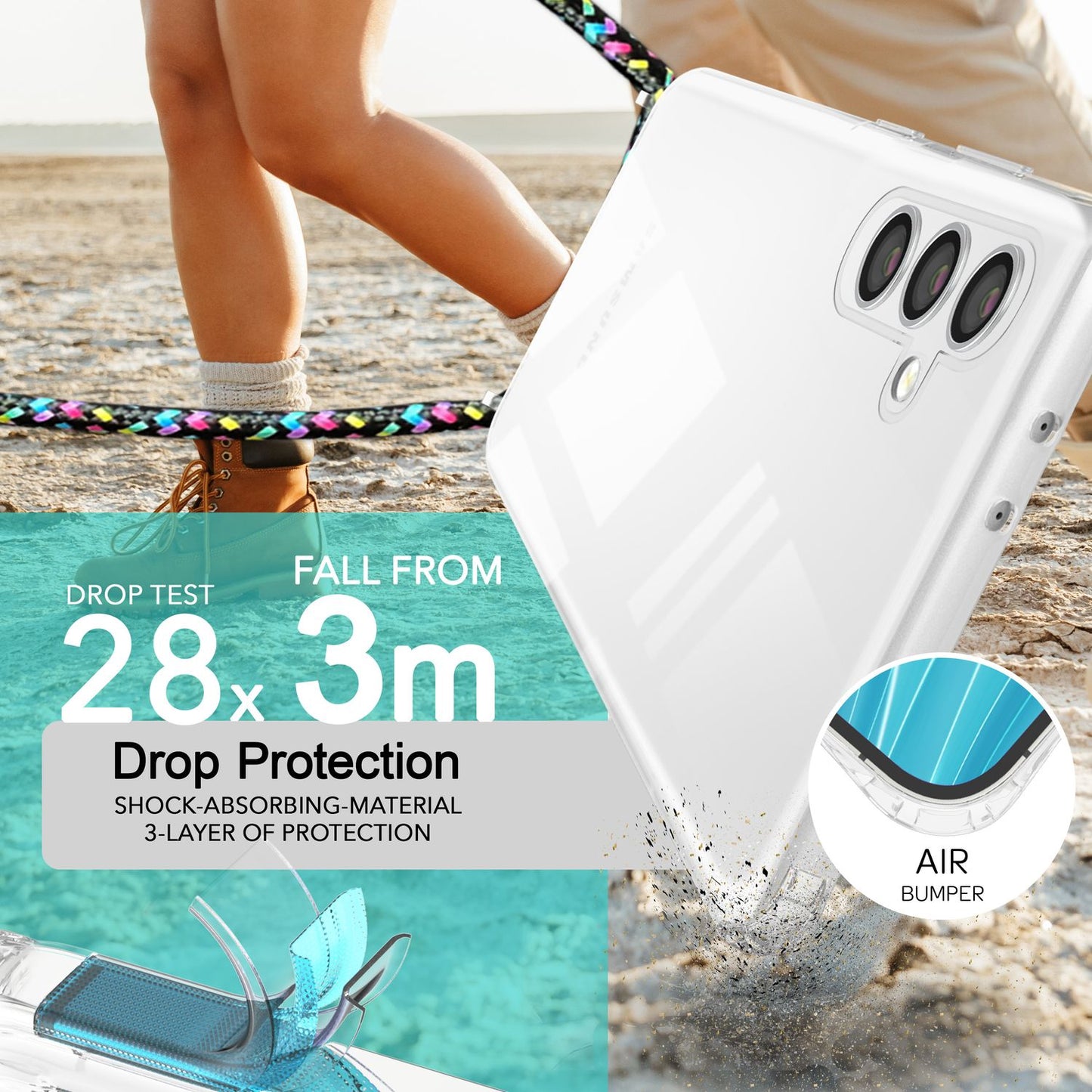 NALIA Handykette für Samsung Galaxy S24 – Transparentes Hybrid-Case & Band – HANGIT PRO (Anti-Gelb Rückseite & Verstellbar) – Marke aus Berlin