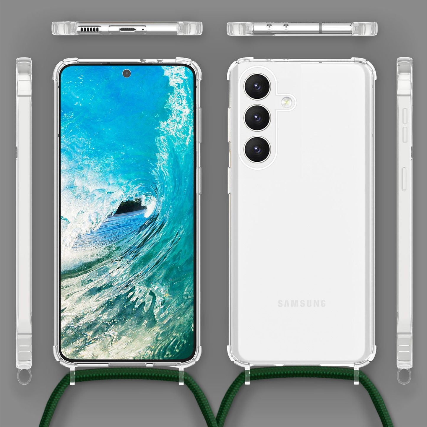NALIA Handykette für Samsung Galaxy S24 Plus – Transparentes Hybrid-Case & Band – HANGIT PRO (Anti-Gelb Rückseite & Verstellbar) – Marke aus Berlin