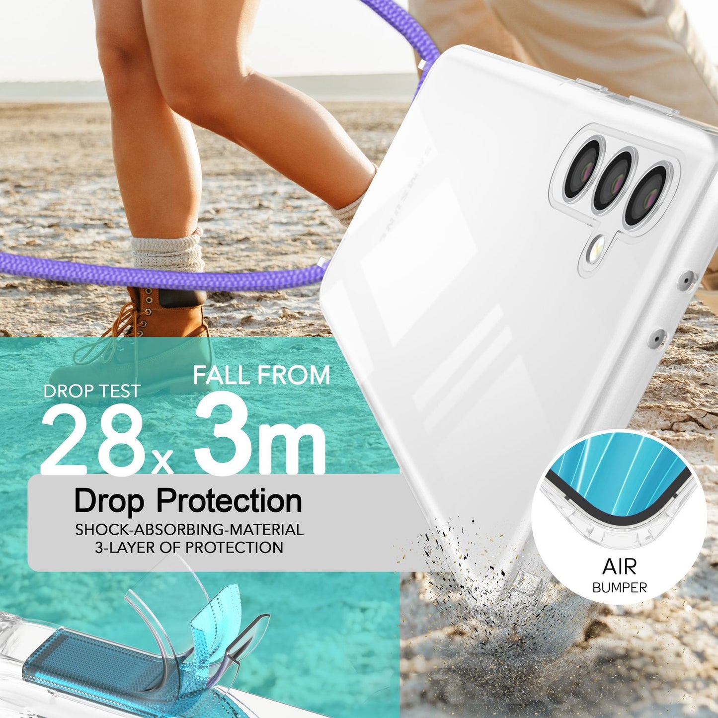 NALIA Handykette für Samsung Galaxy S24 Plus – Transparentes Hybrid-Case & Band – HANGIT PRO (Anti-Gelb Rückseite & Verstellbar) – Marke aus Berlin