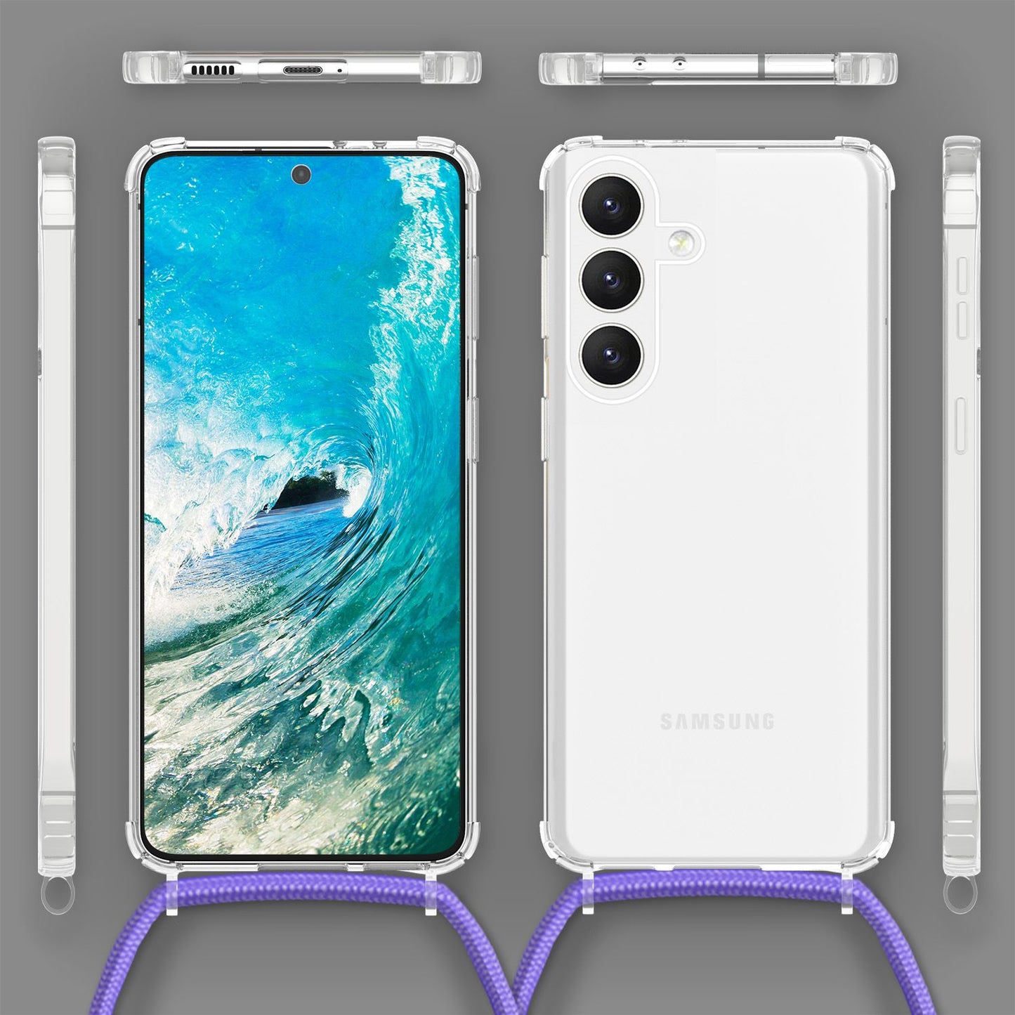 NALIA Handykette für Samsung Galaxy S24 Plus – Transparentes Hybrid-Case & Band – HANGIT PRO (Anti-Gelb Rückseite & Verstellbar) – Marke aus Berlin