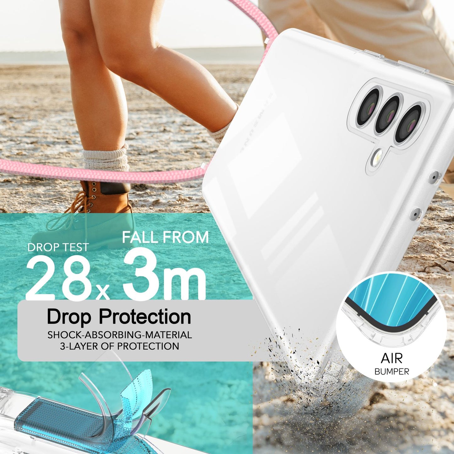 NALIA Handykette für Samsung Galaxy S24 Plus – Transparentes Hybrid-Case & Band – HANGIT PRO (Anti-Gelb Rückseite & Verstellbar) – Marke aus Berlin
