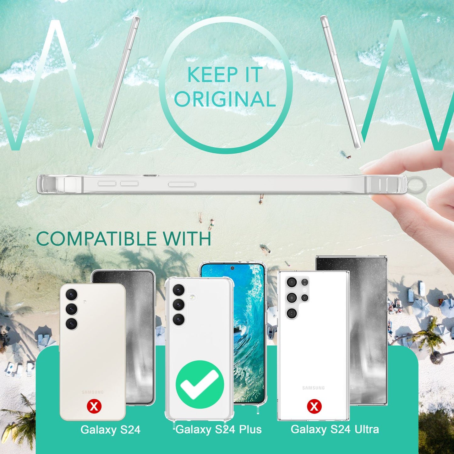 NALIA Handykette für Samsung Galaxy S24 Plus – Transparentes Hybrid-Case & Band – HANGIT PRO (Anti-Gelb Rückseite & Verstellbar) – Marke aus Berlin
