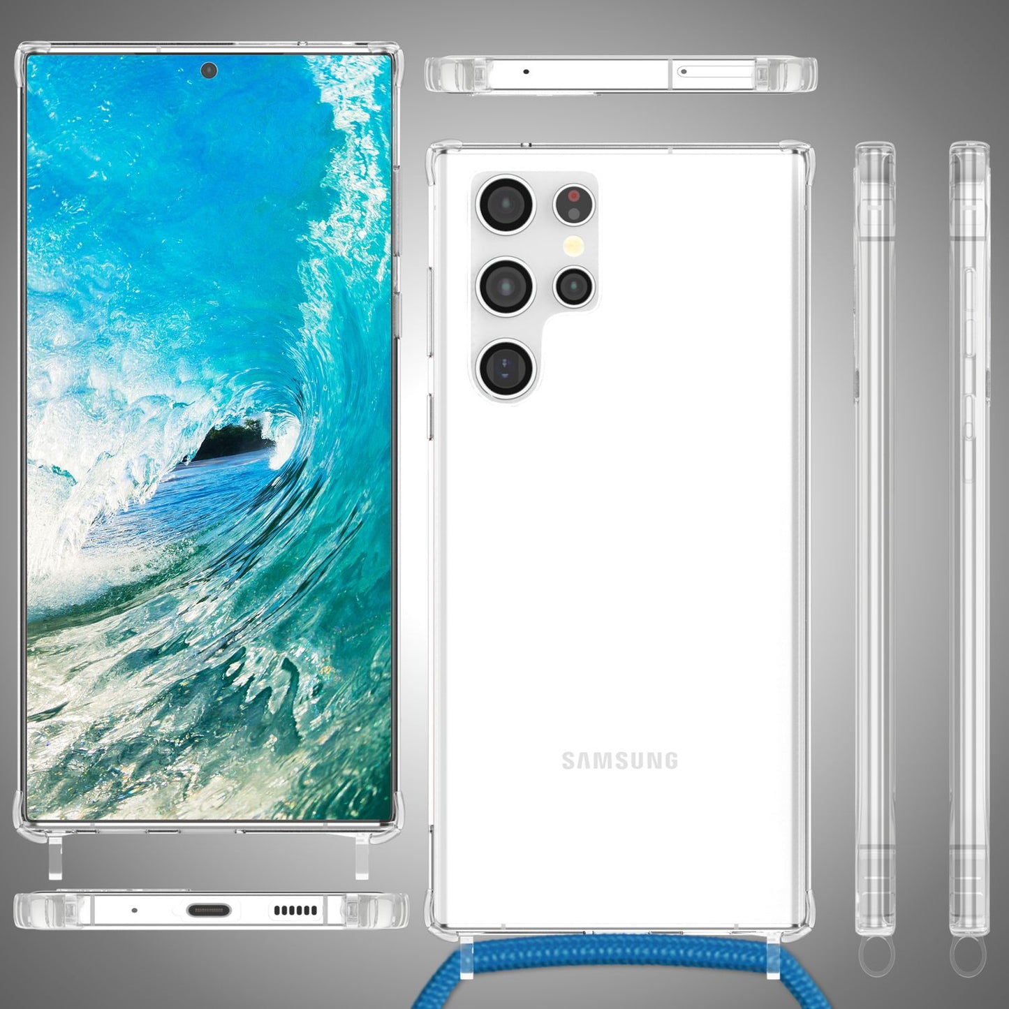 NALIA Handykette für Samsung Galaxy S24 Ultra – Transparentes Hybrid-Case & Band – HANGIT PRO (Anti-Gelb Rückseite & Verstellbar) – Marke aus Berlin