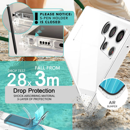 NALIA Handykette für Samsung Galaxy S24 Ultra – Transparentes Hybrid-Case & Band – HANGIT PRO (Anti-Gelb Rückseite & Verstellbar) – Marke aus Berlin