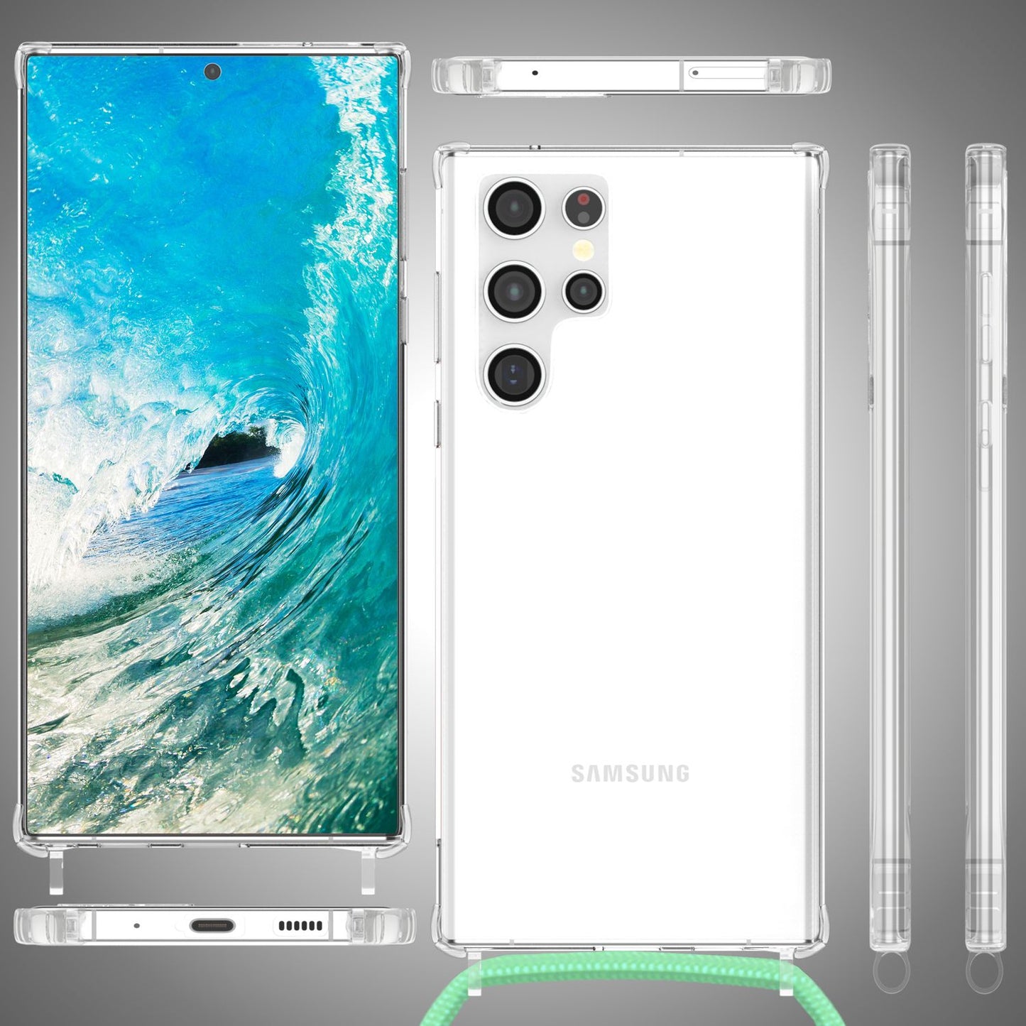 NALIA Handykette für Samsung Galaxy S24 Ultra – Transparentes Hybrid-Case & Band – HANGIT PRO (Anti-Gelb Rückseite & Verstellbar) – Marke aus Berlin
