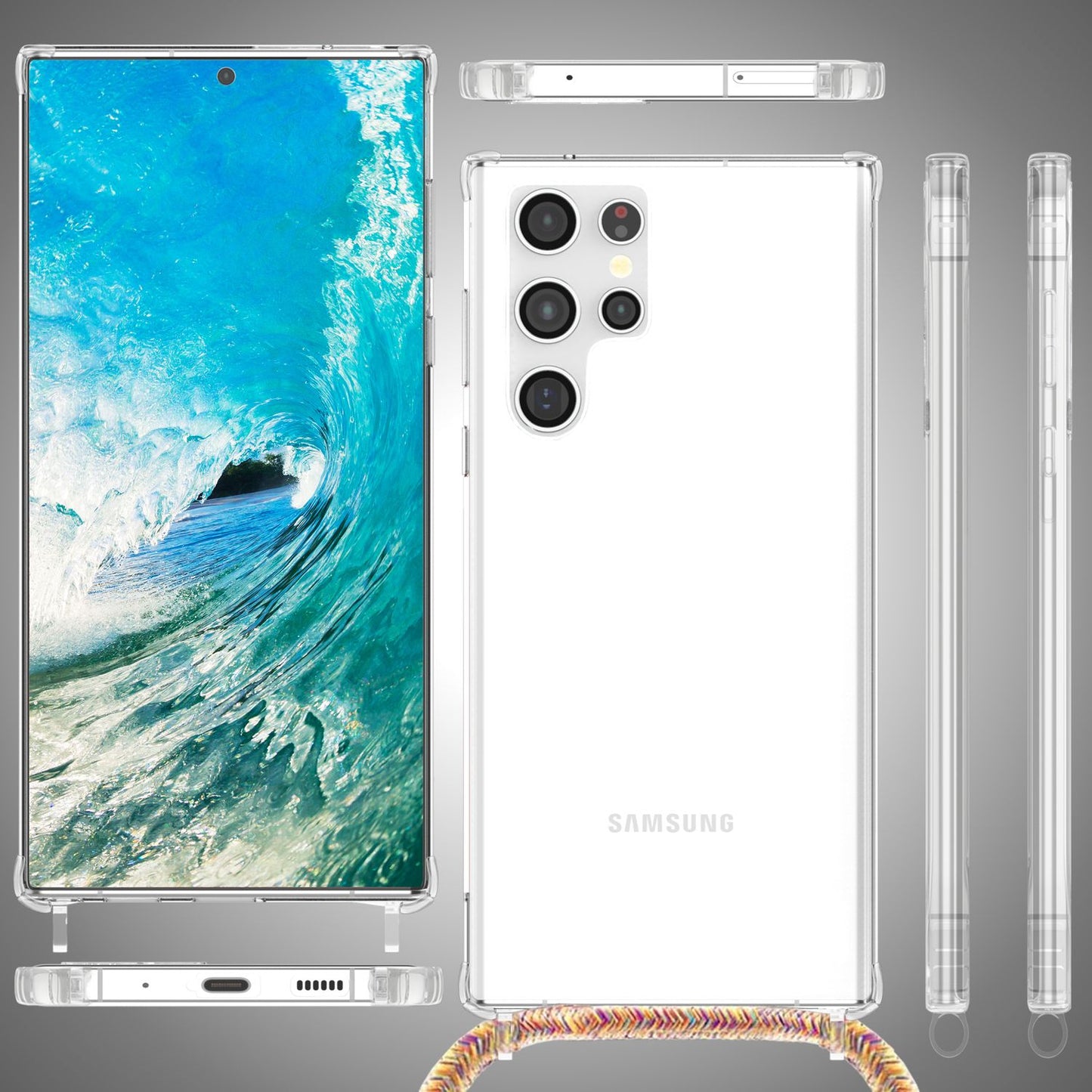 NALIA Handykette für Samsung Galaxy S24 Ultra – Transparentes Hybrid-Case & Band – HANGIT PRO (Anti-Gelb Rückseite & Verstellbar) – Marke aus Berlin