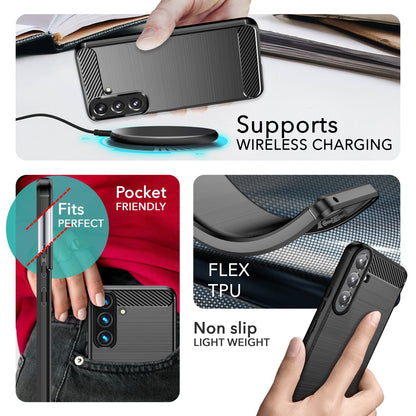 NALIA Silikonhülle für Samsung Galaxy S24 Plus – Rutschfest & Matt – VORTEX (Gebürstete Optik & Carbon Design) – Marke aus Berlin