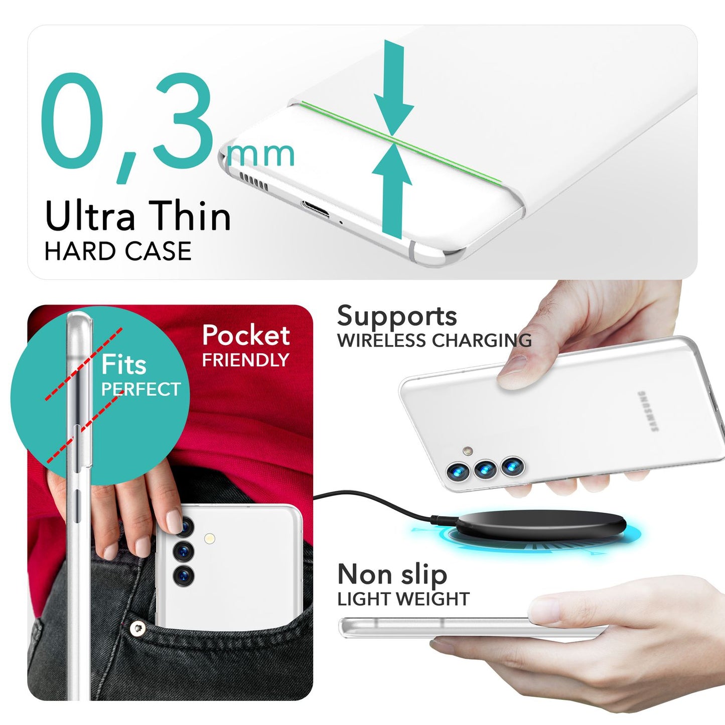 NALIA Ultra Slim Hardcase für Samsung Galaxy S24 – Matt & 0.3mm Dünn – PHANTOM (Dünnes Cover & Kamera-Vollschutz) – Marke aus Berlin