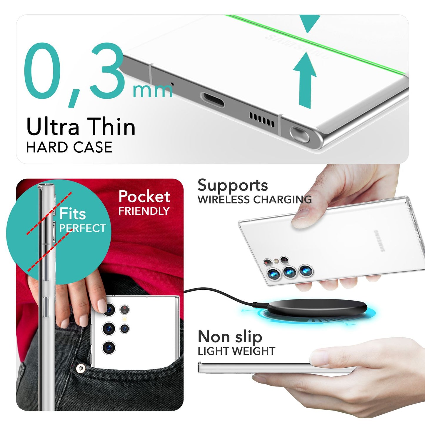 NALIA Ultra Slim Hardcase für Samsung Galaxy S24 Ultra – Matt & 0.3mm Dünn – PHANTOM (Dünnes Cover & Kamera-Vollschutz) – Marke aus Berlin