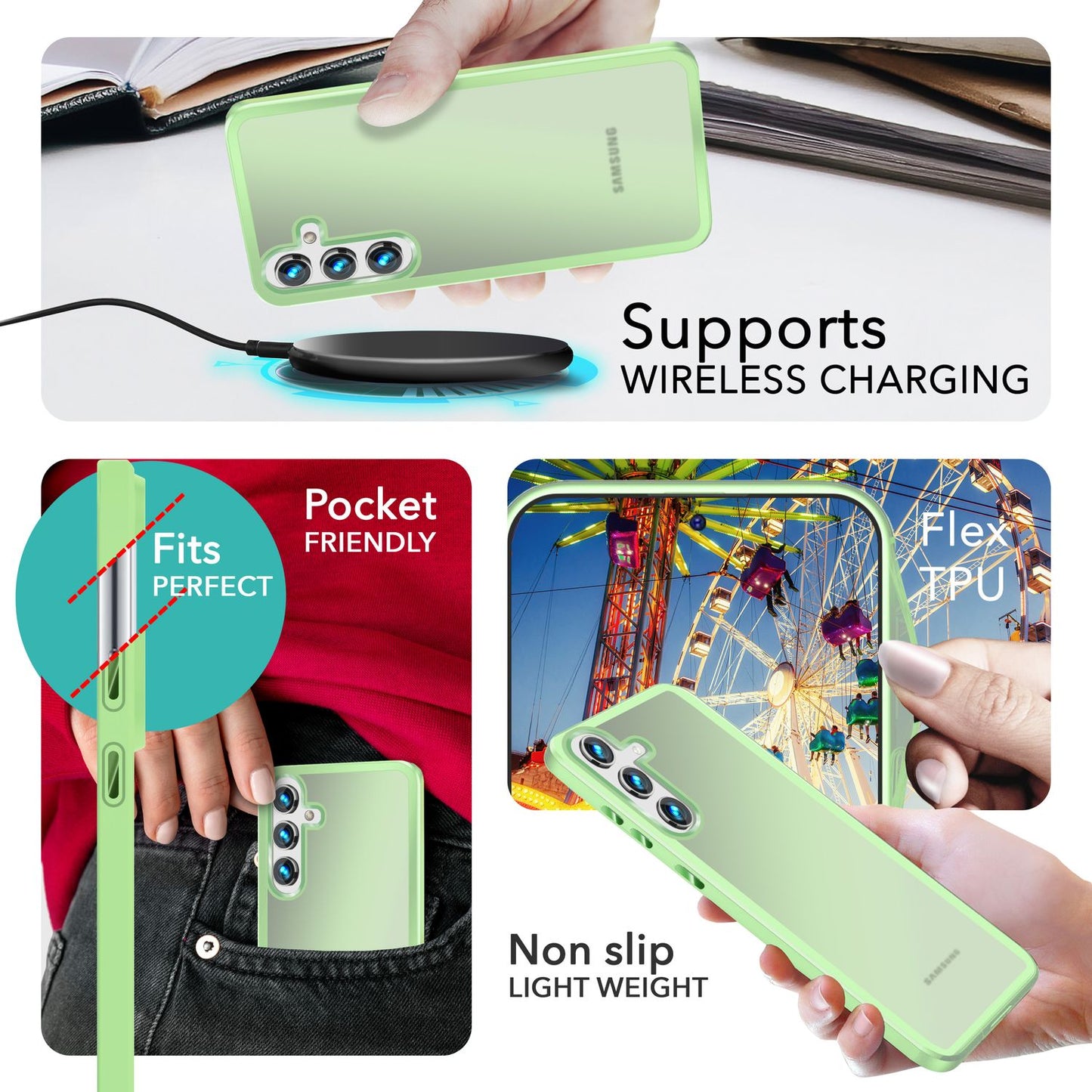 NALIA Matte Handyhülle für Samsung Galaxy S24 – Stoßfester Silikon-Rahmen & Semi-Transparent – FUZION (Anti-Fingerprint Case) – Marke aus Berlin