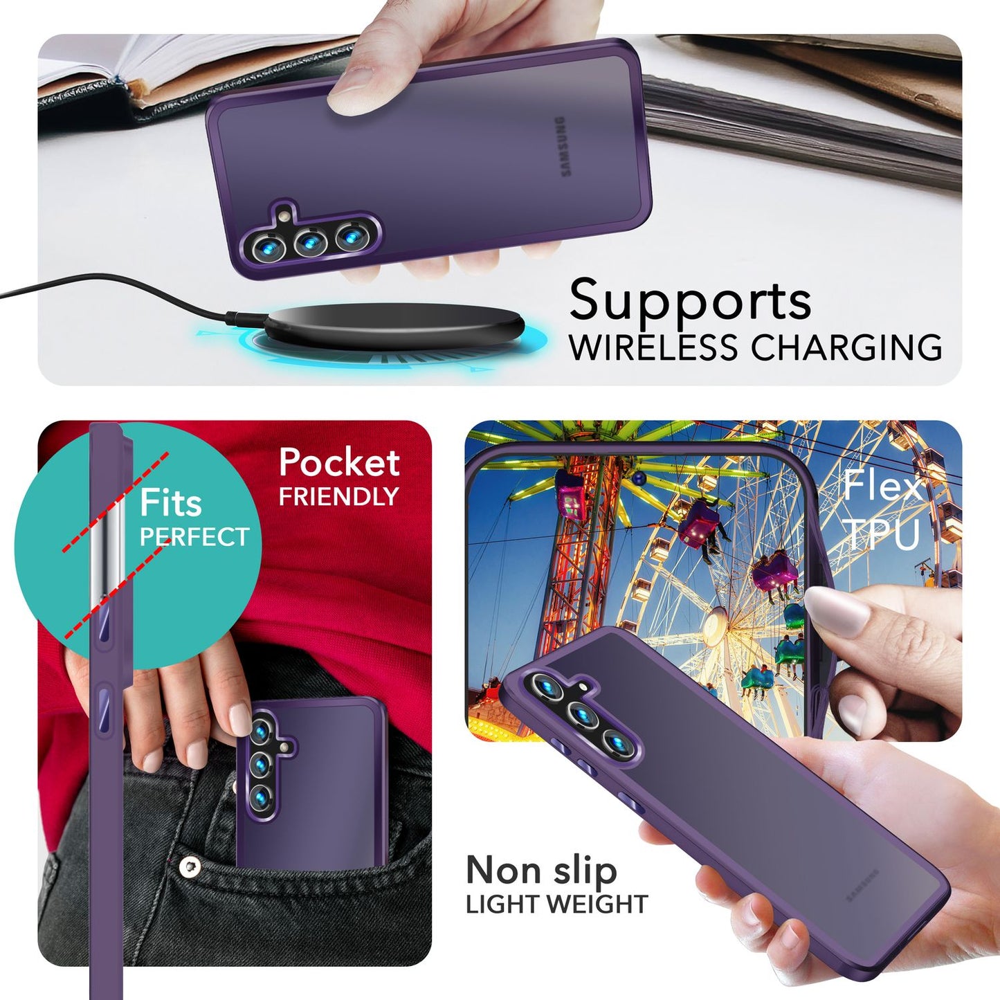 NALIA Matte Handyhülle für Samsung Galaxy S24 Plus – Stoßfester Silikon-Rahmen & Semi-Transparent – FUZION (Anti-Fingerprint Case) – Marke aus Berlin