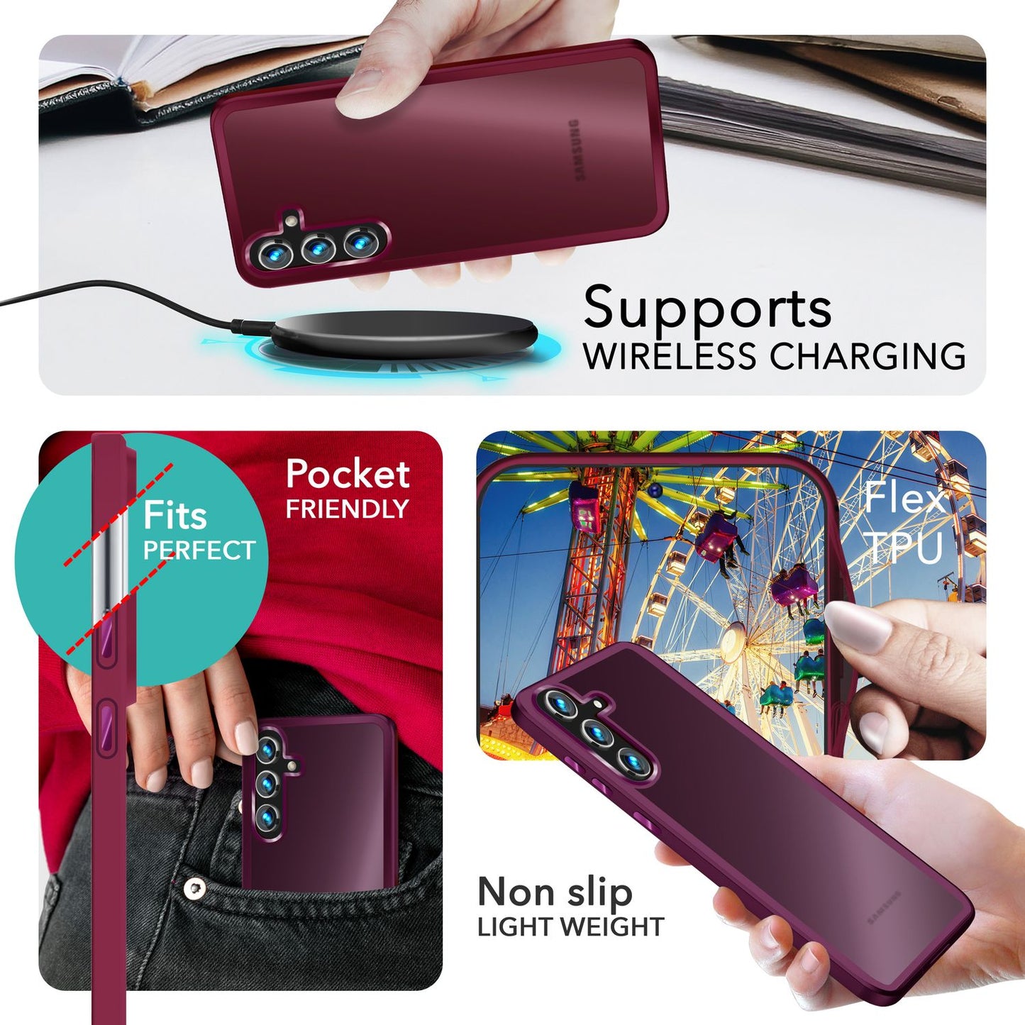 NALIA Matte Handyhülle für Samsung Galaxy S24 Plus – Stoßfester Silikon-Rahmen & Semi-Transparent – FUZION (Anti-Fingerprint Case) – Marke aus Berlin