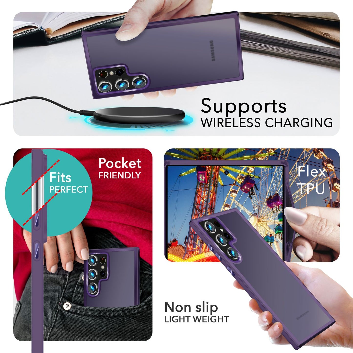 NALIA Matte Handyhülle für Samsung Galaxy S24 Ultra – Stoßfester Silikon-Rahmen & Semi-Transparent – FUZION (Anti-Fingerprint Case) – Marke aus Berlin