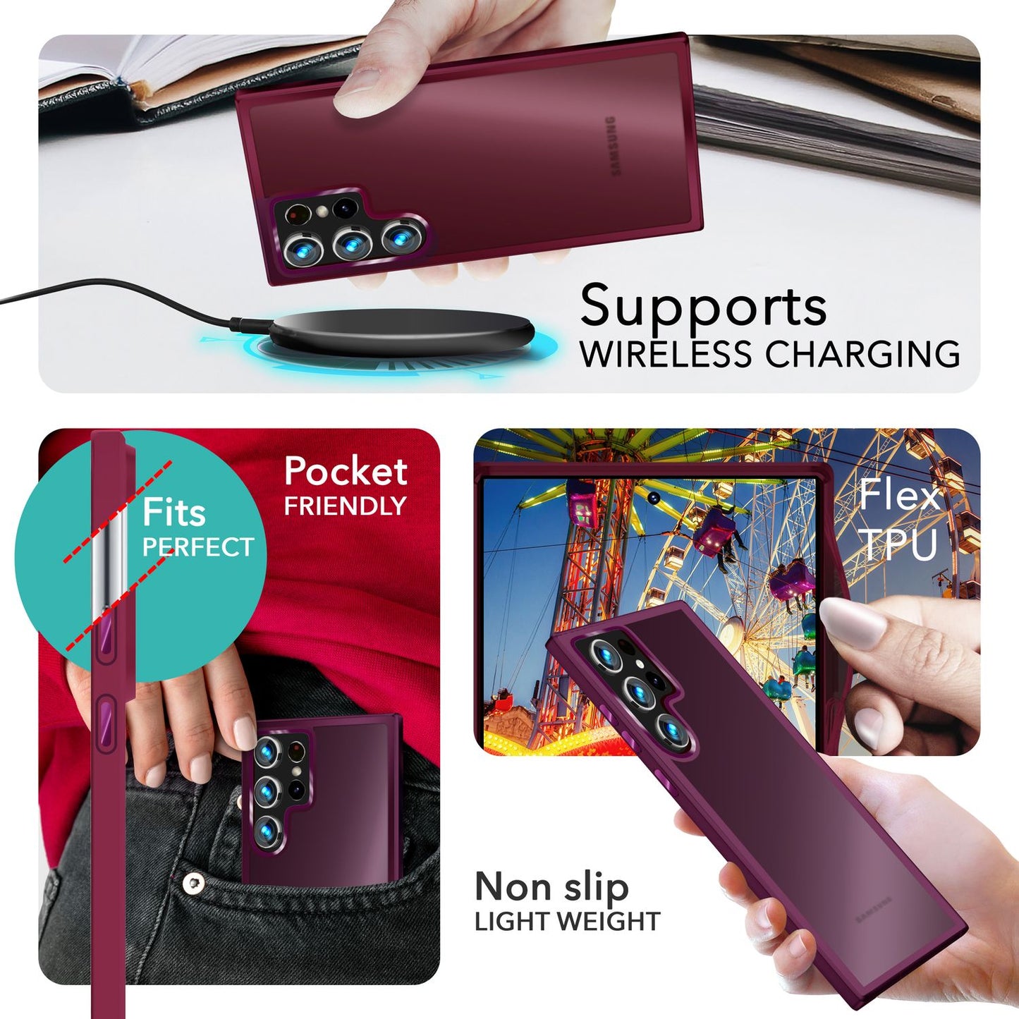 NALIA Matte Handyhülle für Samsung Galaxy S24 Ultra – Stoßfester Silikon-Rahmen & Semi-Transparent – FUZION (Anti-Fingerprint Case) – Marke aus Berlin