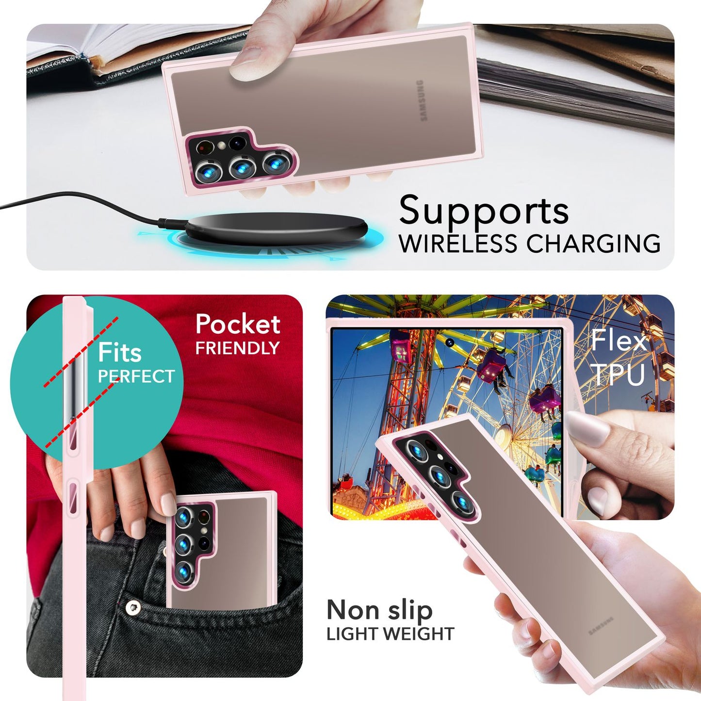 NALIA Matte Handyhülle für Samsung Galaxy S24 Ultra – Stoßfester Silikon-Rahmen & Semi-Transparent – FUZION (Anti-Fingerprint Case) – Marke aus Berlin
