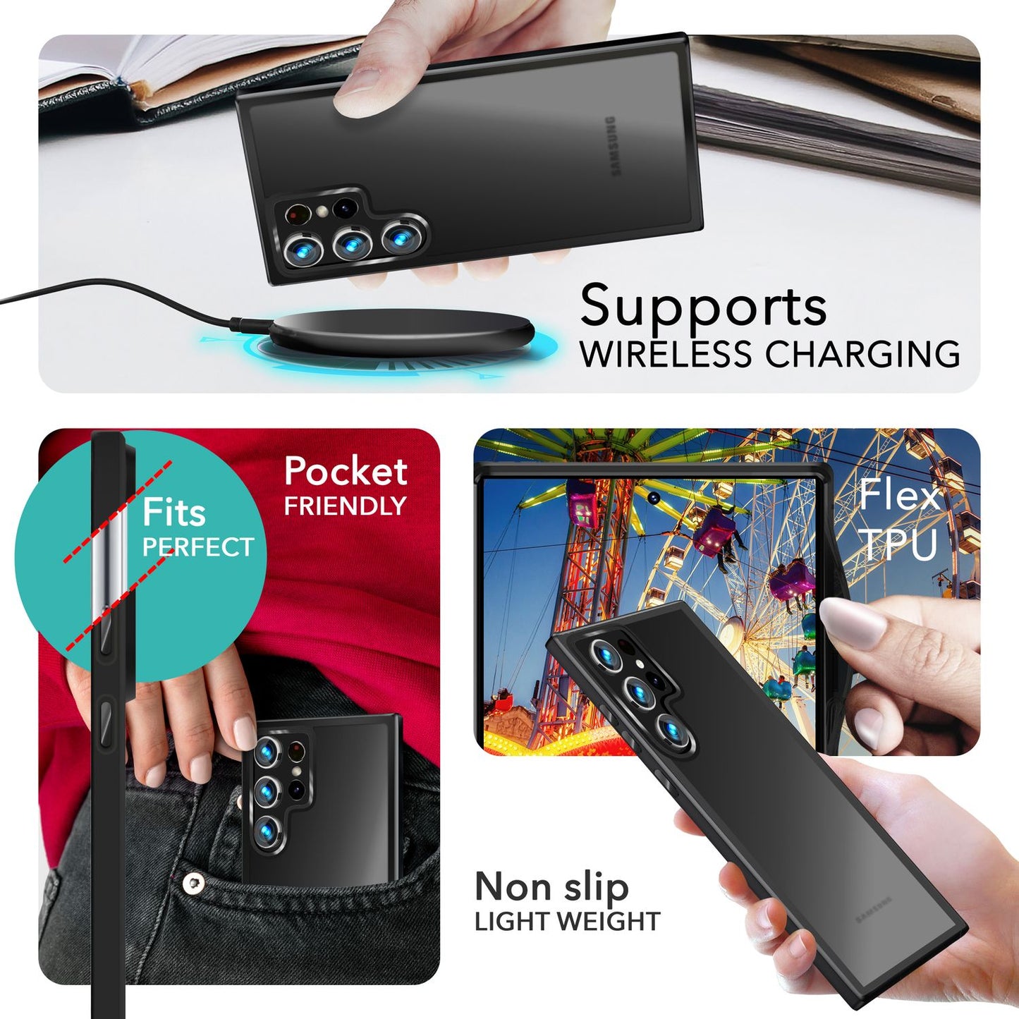 NALIA Matte Handyhülle für Samsung Galaxy S24 Ultra – Stoßfester Silikon-Rahmen & Semi-Transparent – FUZION (Anti-Fingerprint Case) – Marke aus Berlin