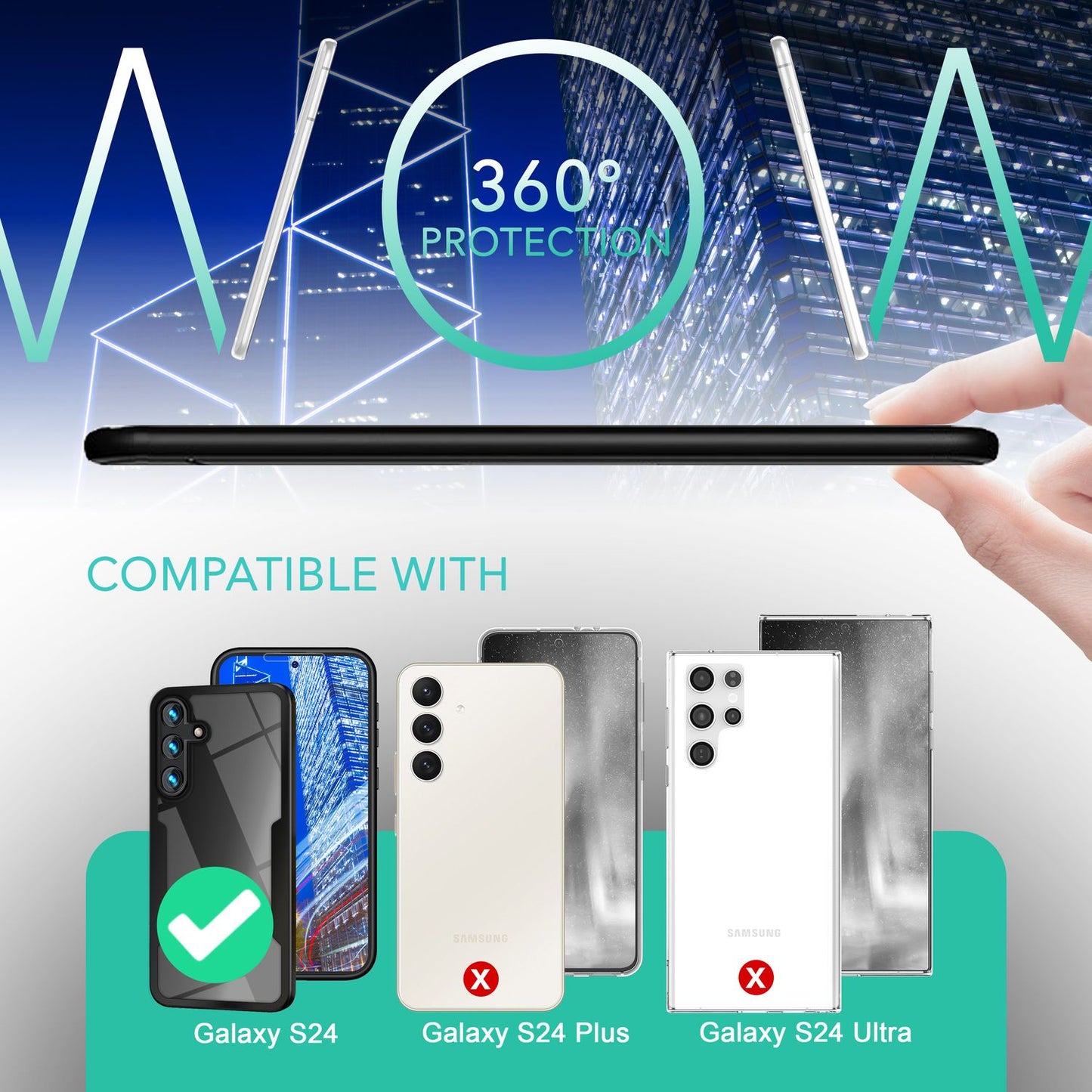 NALIA 360° Hülle für Samsung Galaxy S24 – Vergilbungsfrei & Rutschfester Matt-Rahmen – SURROUND (Full-Body Case mit Kameraschutz) – Marke aus Berlin