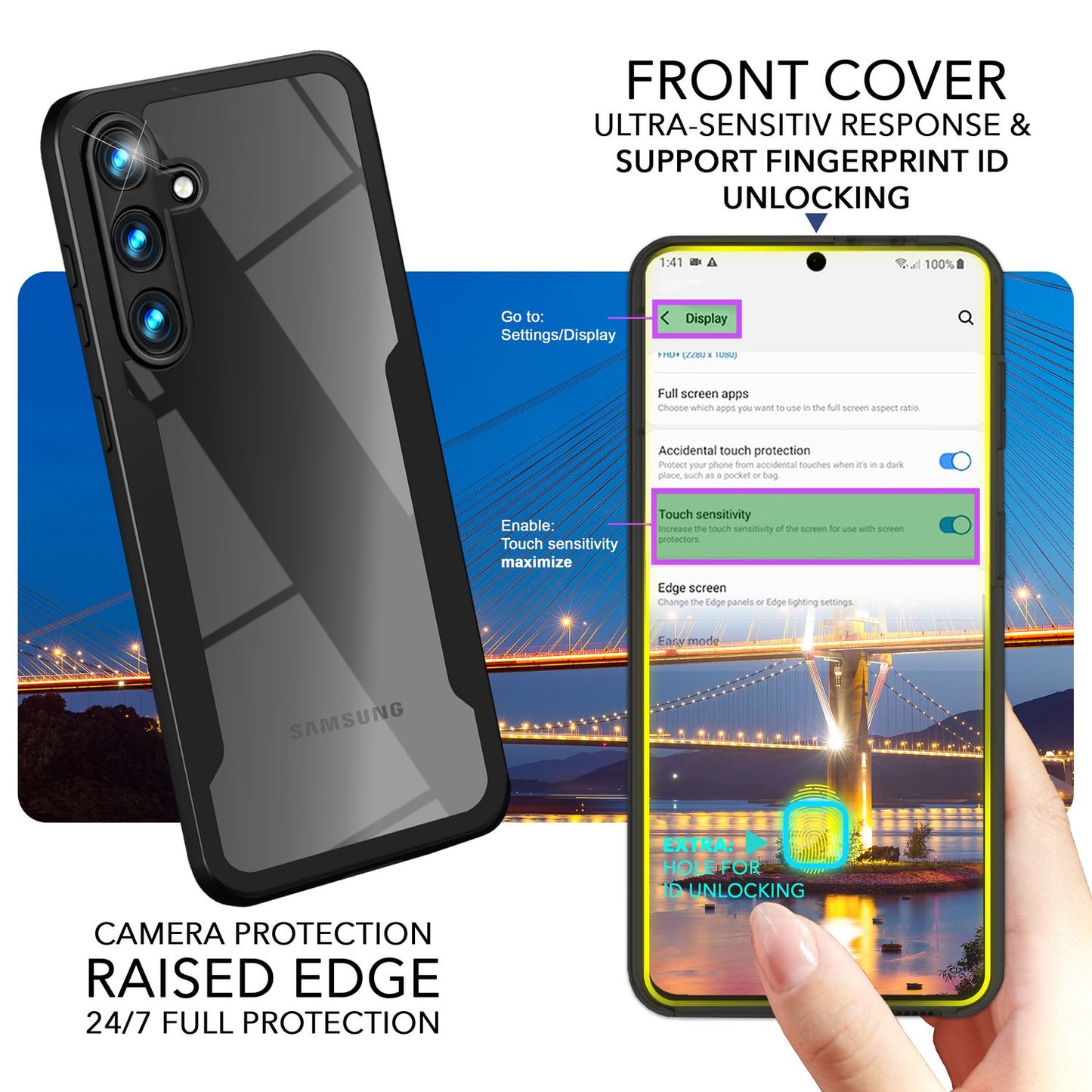 NALIA 360° Hülle für Samsung Galaxy S24 Plus – Vergilbungsfrei & Rutschfester Matt-Rahmen – SURROUND (Full-Body Case mit Kameraschutz) – Marke aus Berlin
