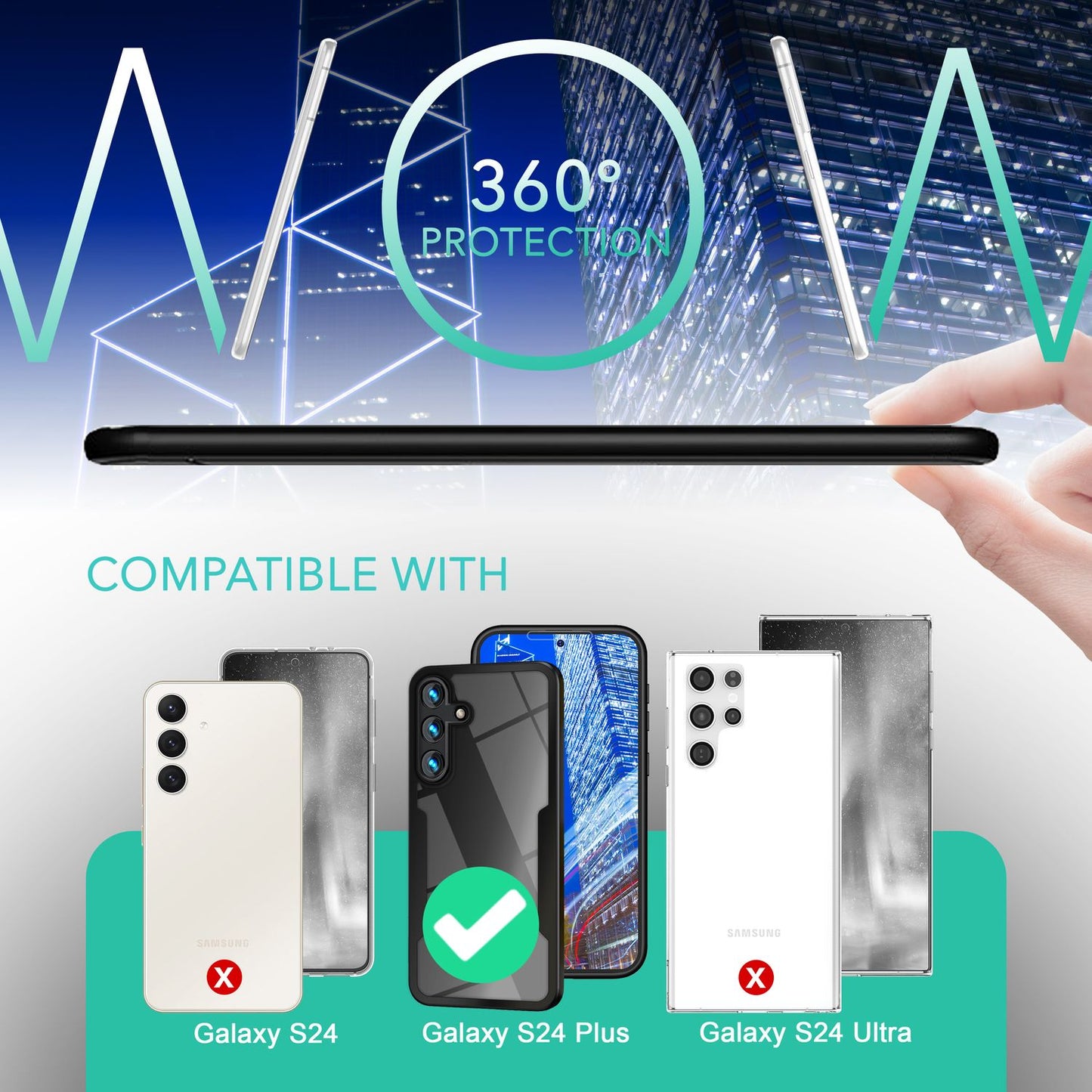 NALIA 360° Hülle für Samsung Galaxy S24 Plus – Vergilbungsfrei & Rutschfester Matt-Rahmen – SURROUND (Full-Body Case mit Kameraschutz) – Marke aus Berlin