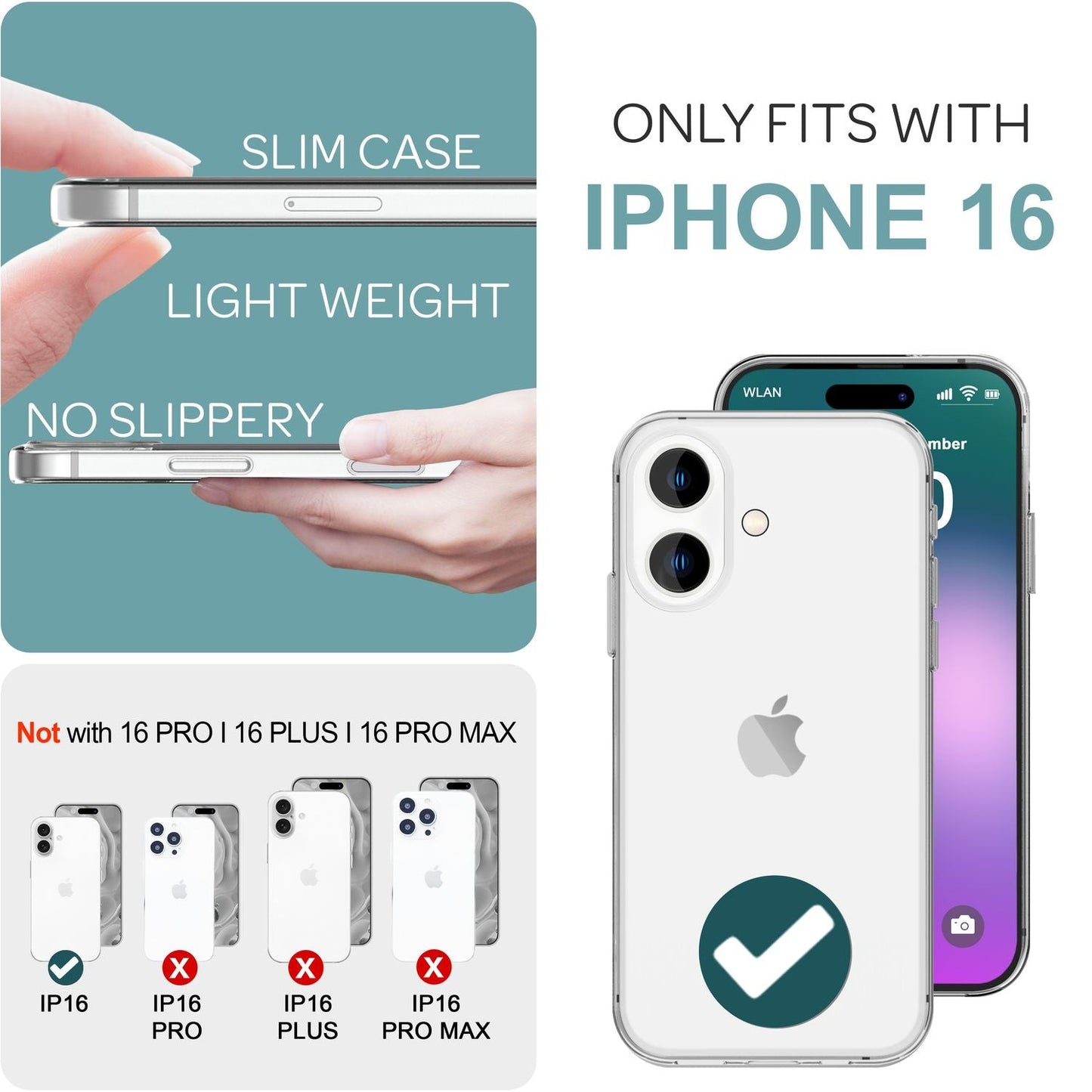 NALIA Transparente Silikonhülle für iPhone 16 – Anti-Gelb & Rutschfest – GLAZE (Handyhülle Kristallklar, Schlank & Stoßfest) – Marke aus Berlin