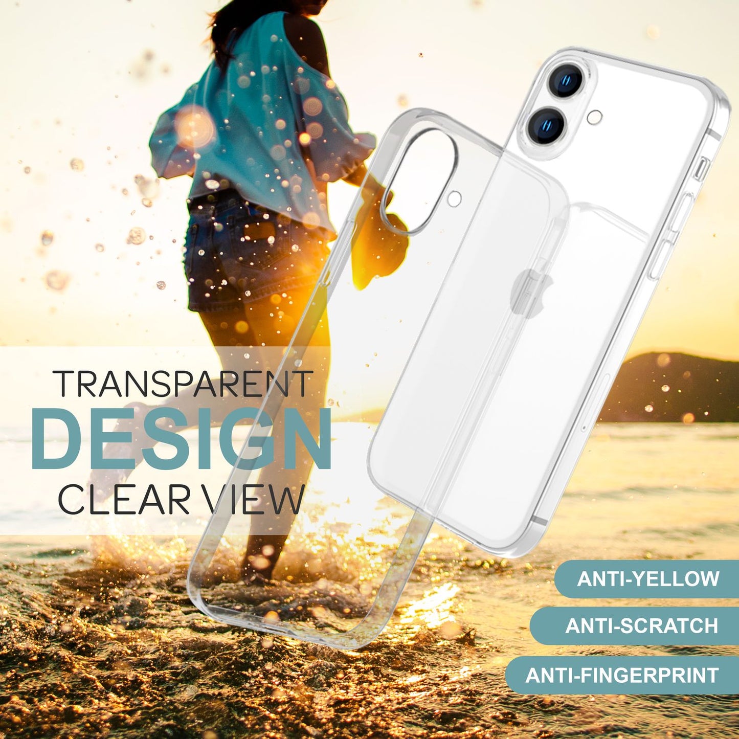 NALIA Transparente Silikonhülle für iPhone 16 Plus – Anti-Gelb & Rutschfest – GLAZE (Handyhülle Kristallklar, Schlank & Stoßfest) – Marke aus Berlin