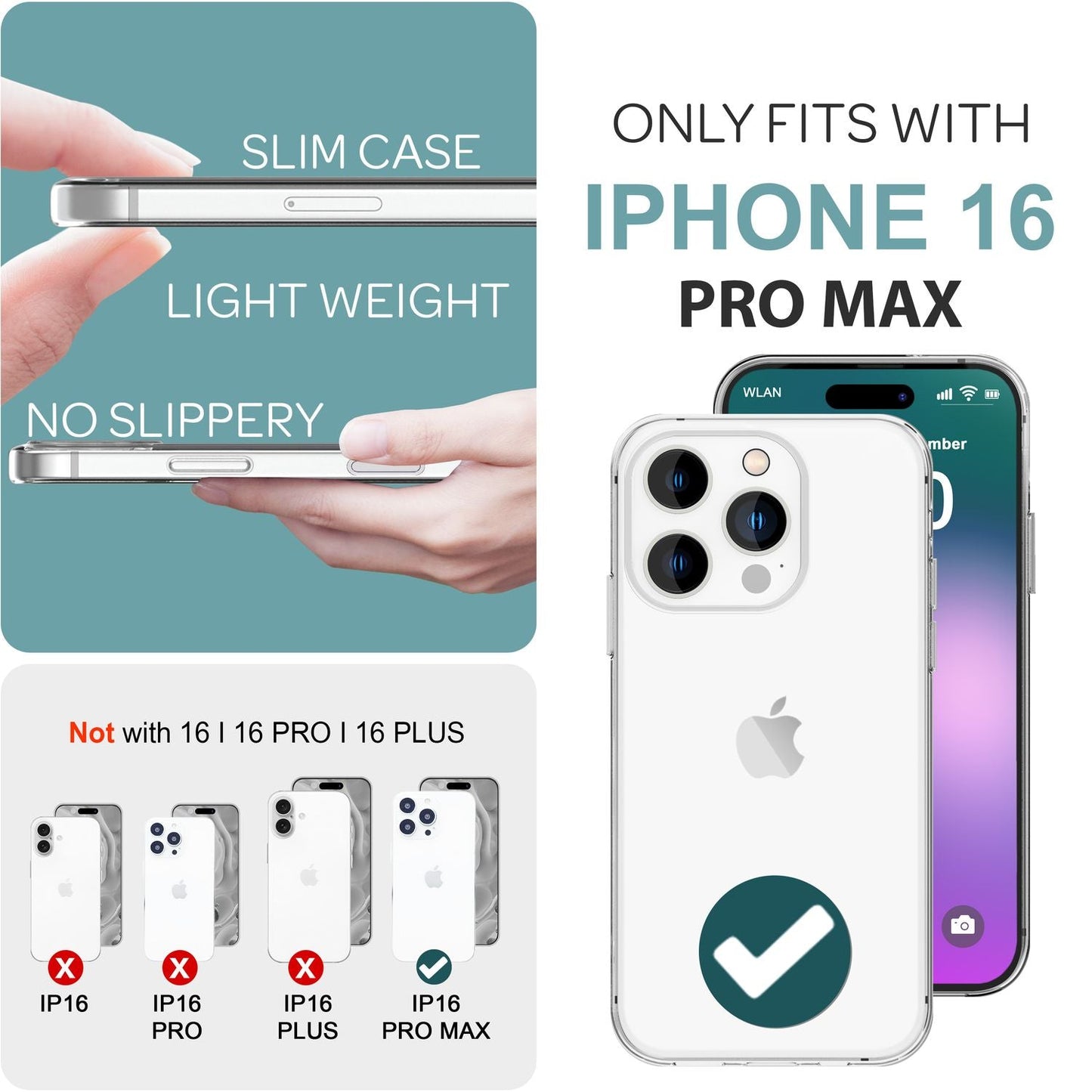 NALIA Transparente Silikonhülle für iPhone 16 Pro Max – Anti-Gelb & Rutschfest – GLAZE (Handyhülle Kristallklar, Schlank & Stoßfest) – Marke aus Berlin