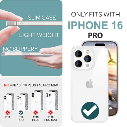 NALIA Transparente Hülle für iPhone 16 Pro – Anti-Gelb & Stoßfest – BLYSS (Rückseite in Glas-Optik) – Marke aus Berlin