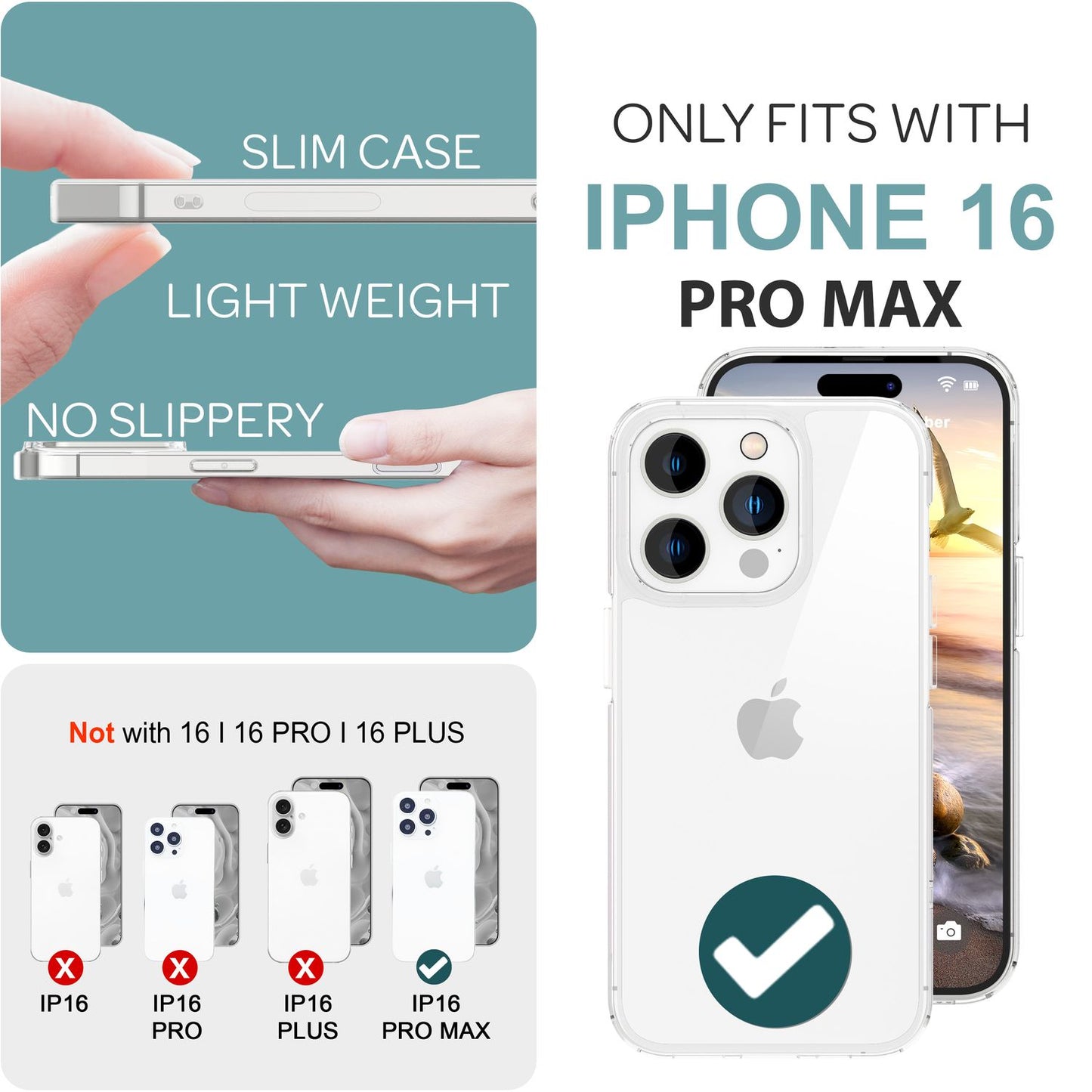 NALIA Transparente Hülle für iPhone 16 Pro Max – Anti-Gelb & Stoßfest – BLYSS (Rückseite in Glas-Optik) – Marke aus Berlin