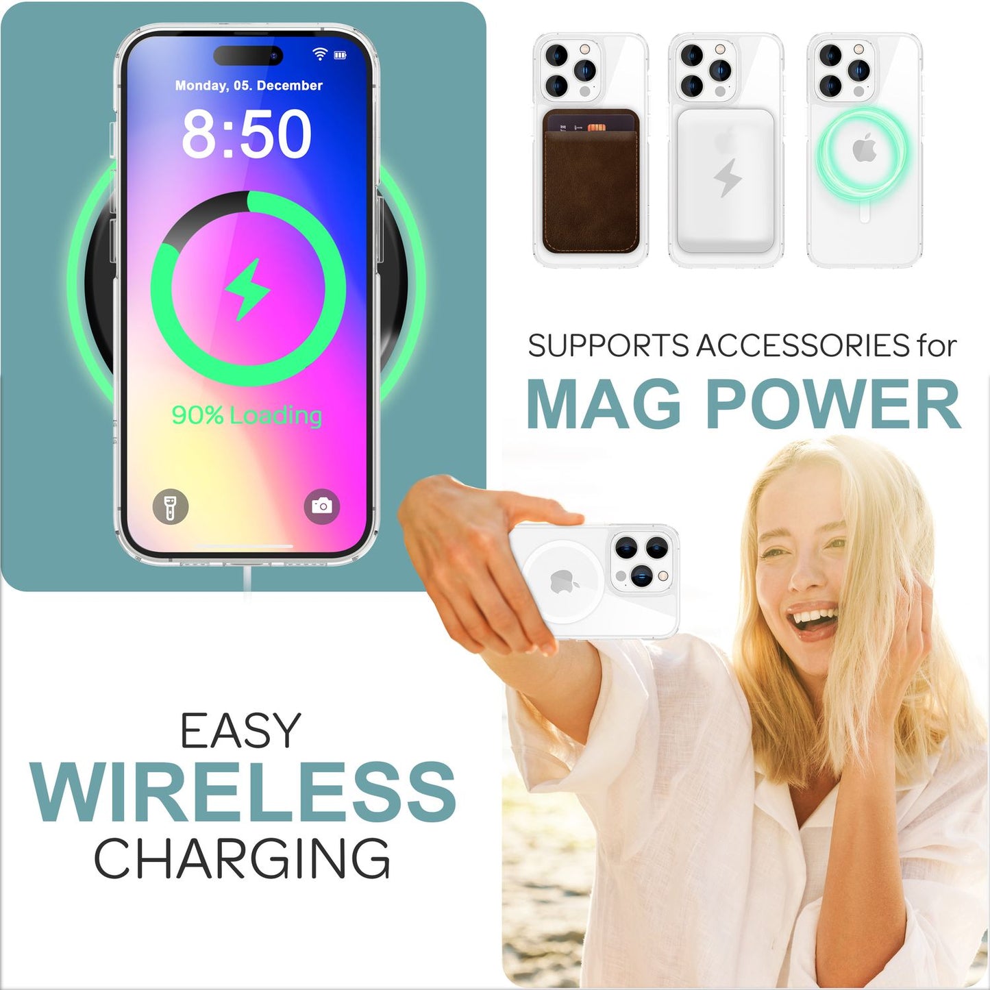 NALIA Transparentes Magnet Case für iPhone 16 Pro – MagPower System (MagSafe kompatibel) – LUMEX (Edle Glas-Optik, aber unzerbrechlich) – Marke aus Berlin